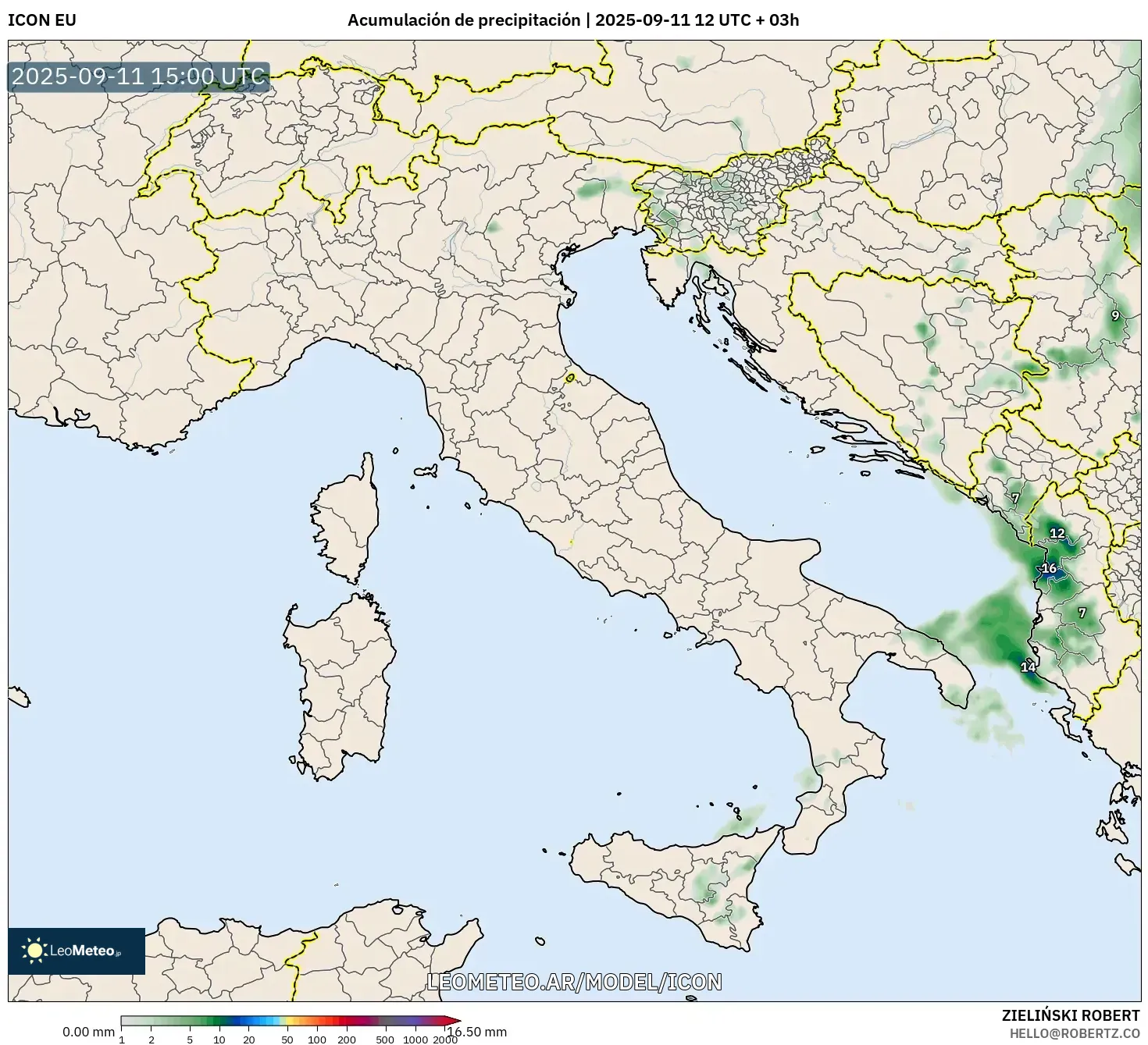 ICON model - Italia, Acumulación de precipitación