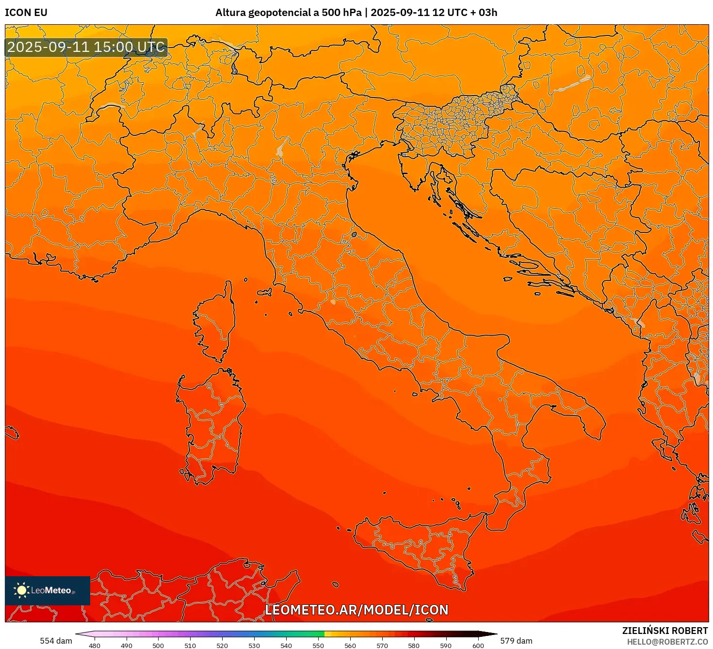 ICON model - Italia, Altura geopotencial a 500 hPa