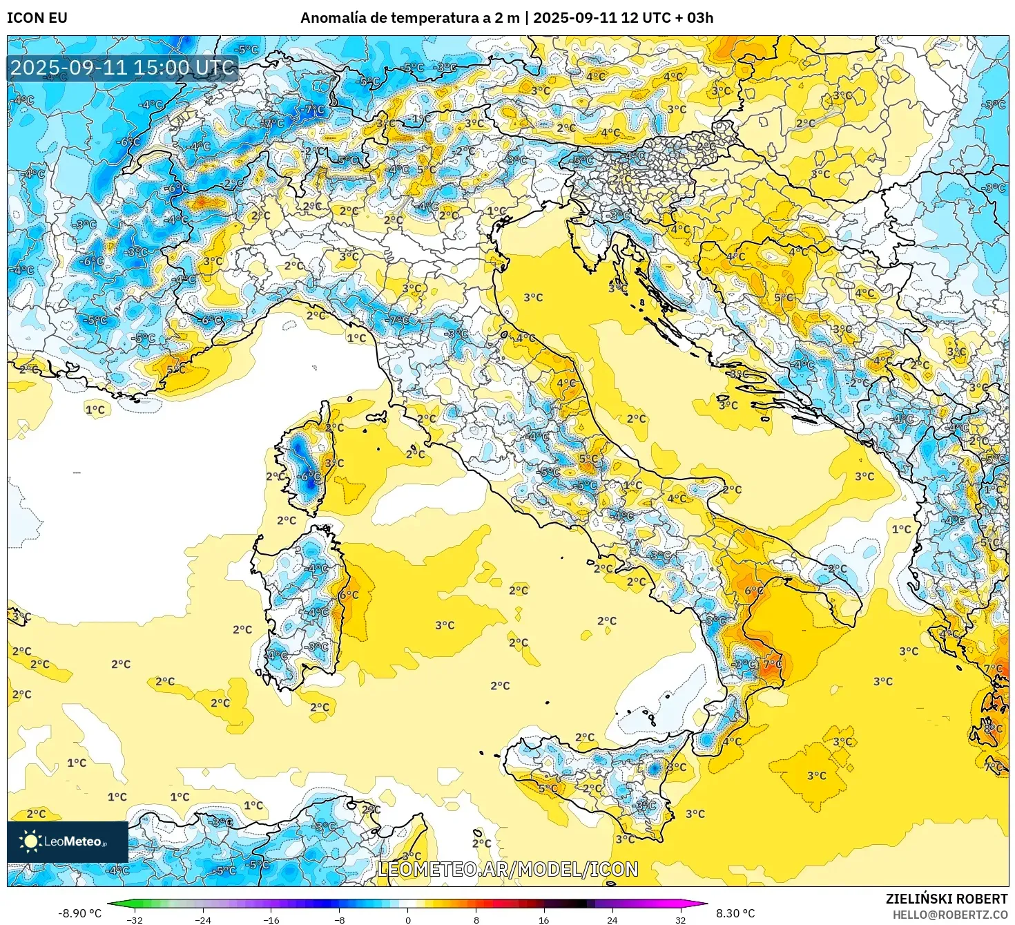ICON model - Italia, Anomalía de temperatura a 2 m