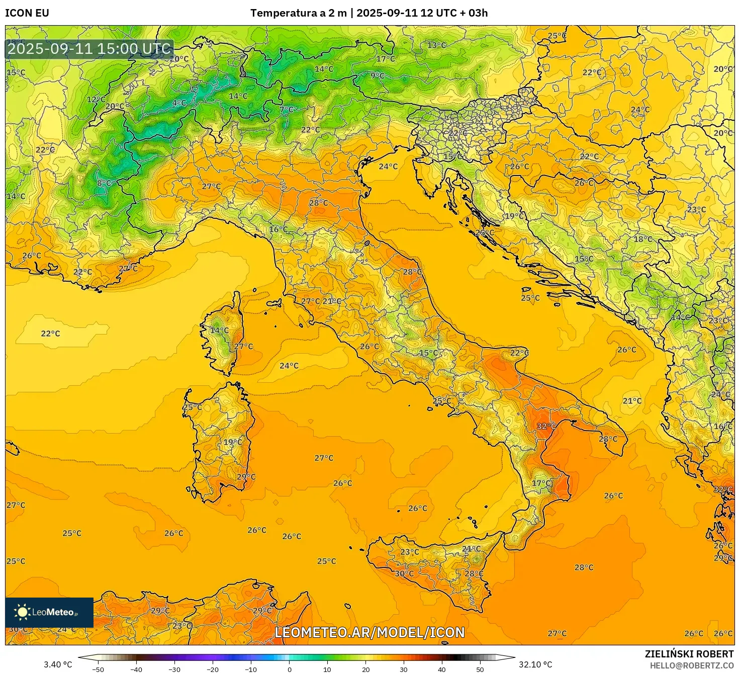 ICON model - Italia, Temperatura a 2 m