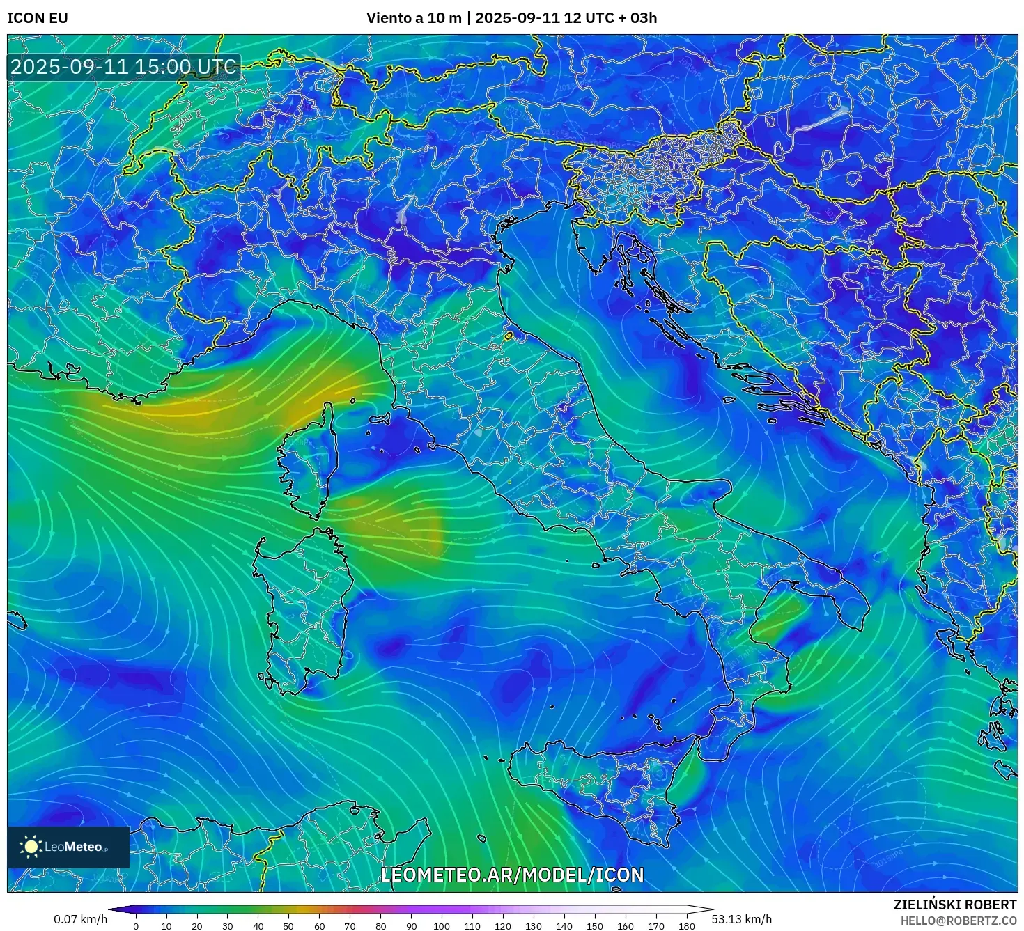 ICON model - Italia, Viento a 10 m
