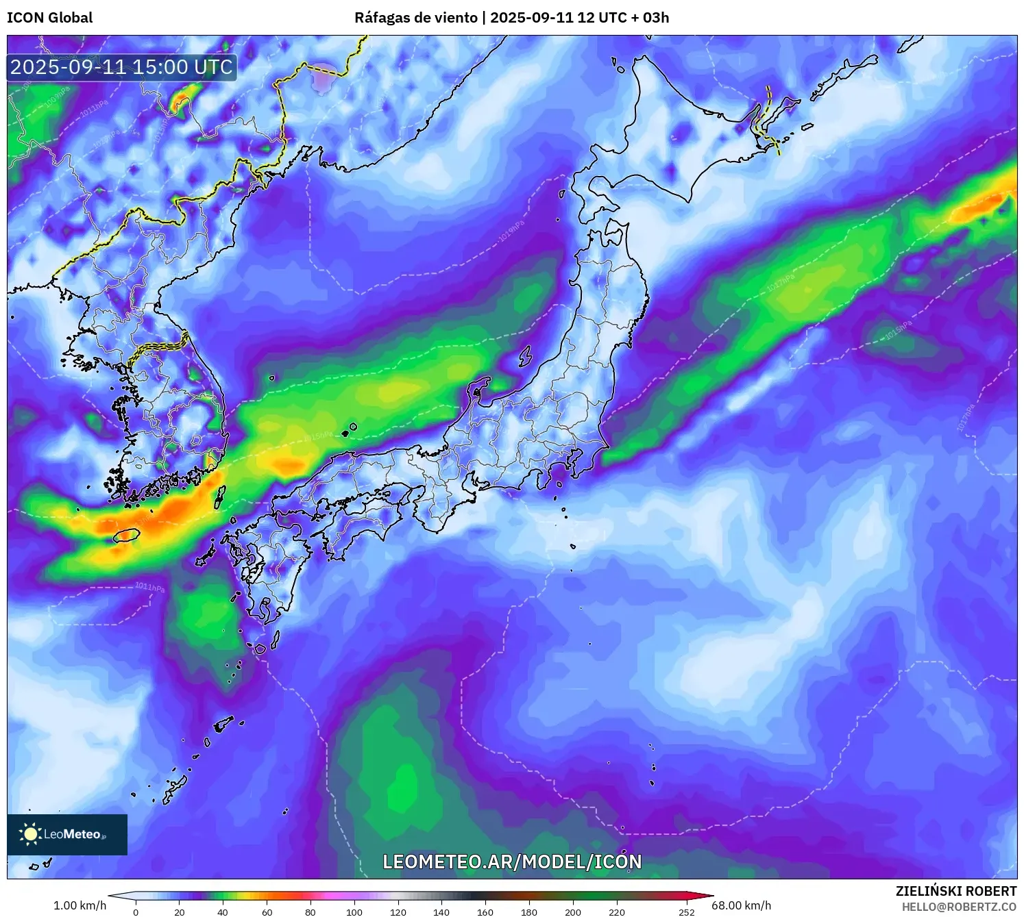 ICON model - Japón, Ráfagas de viento