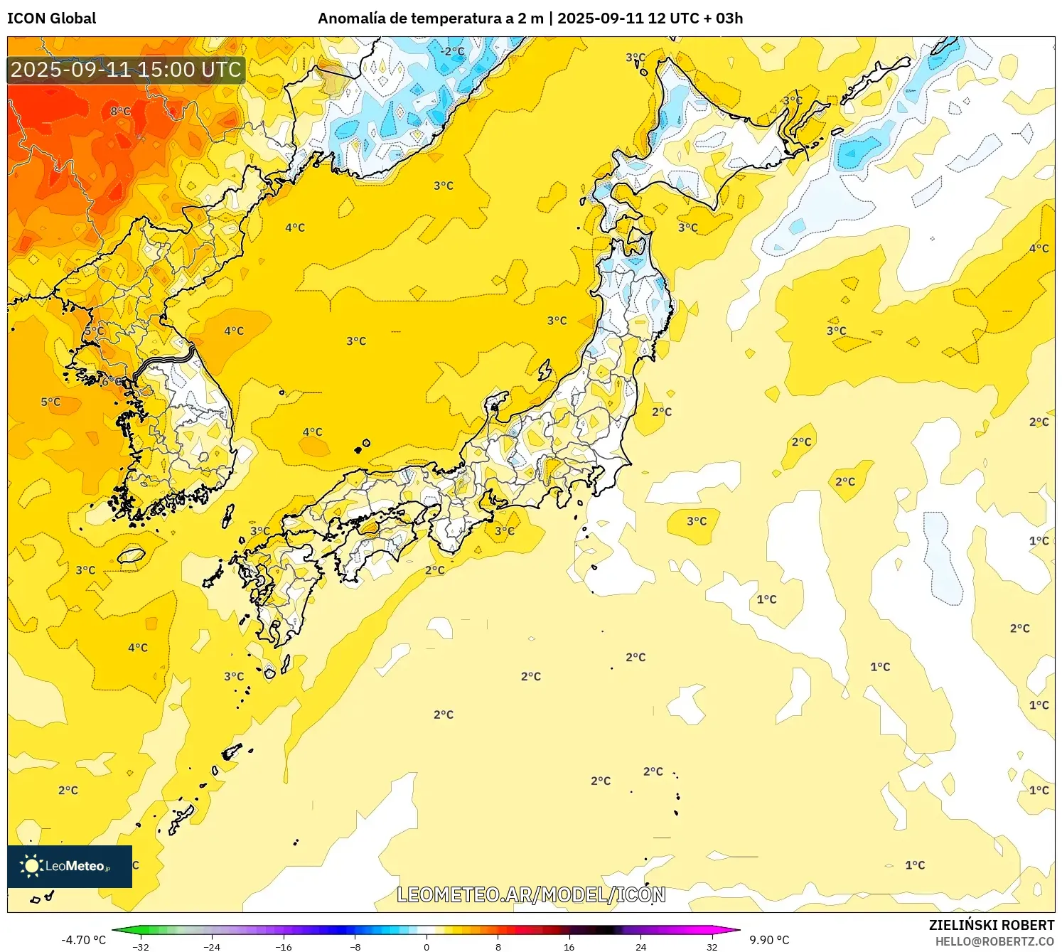 ICON model - Japón, Anomalía de temperatura a 2 m
