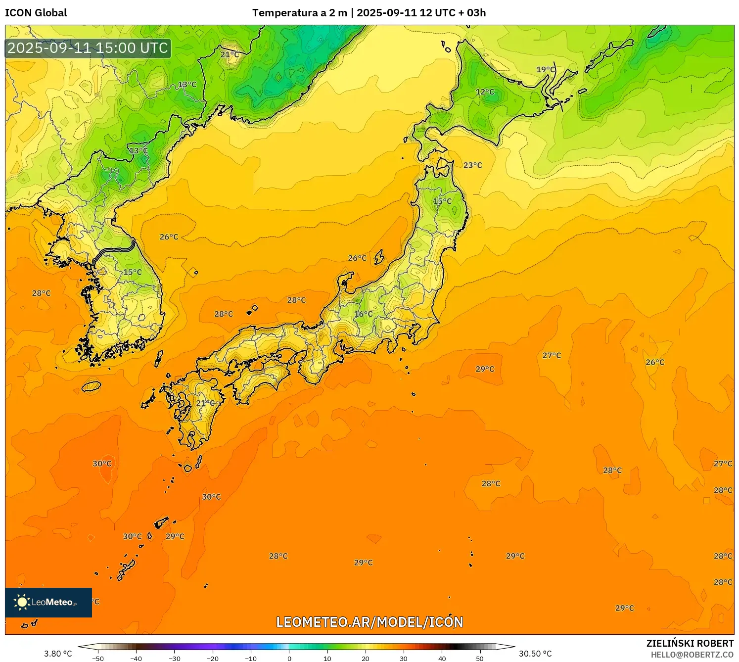 ICON model - Japón, Temperatura a 2 m