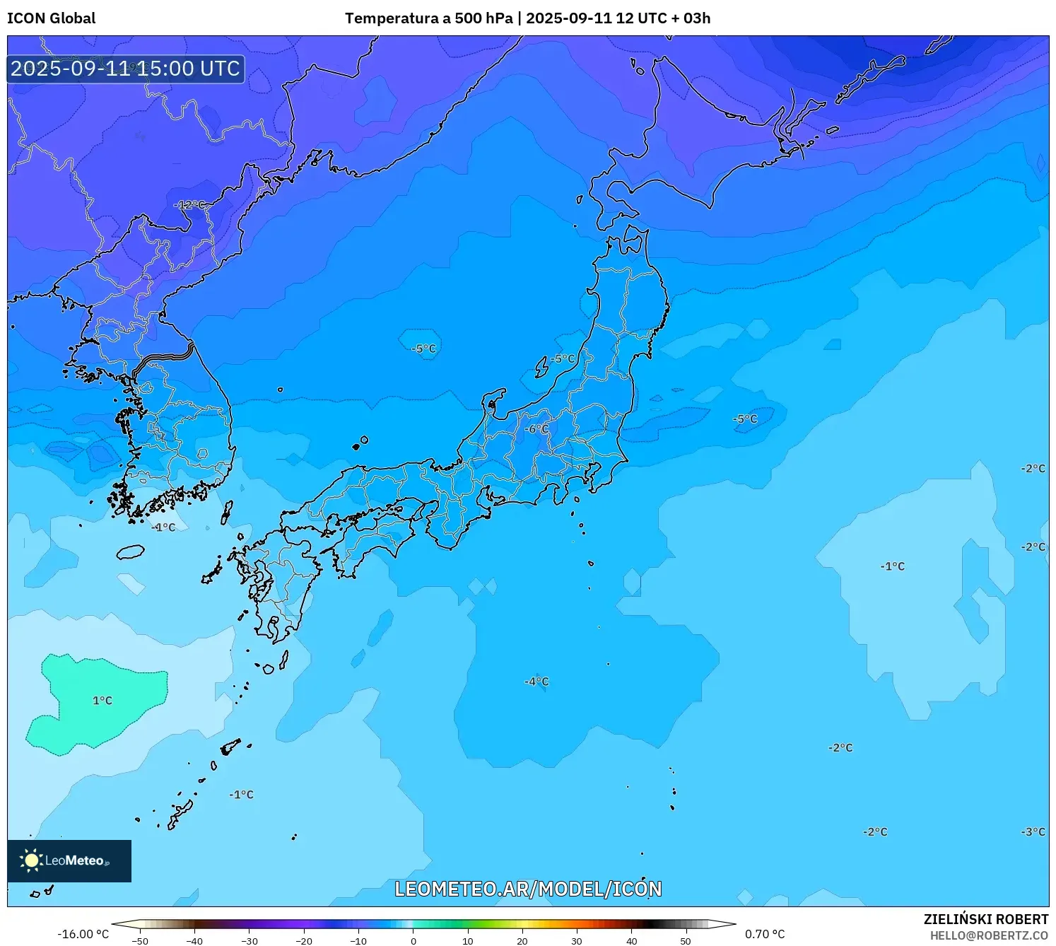 ICON model - Japón, Temperatura a 500 hPa