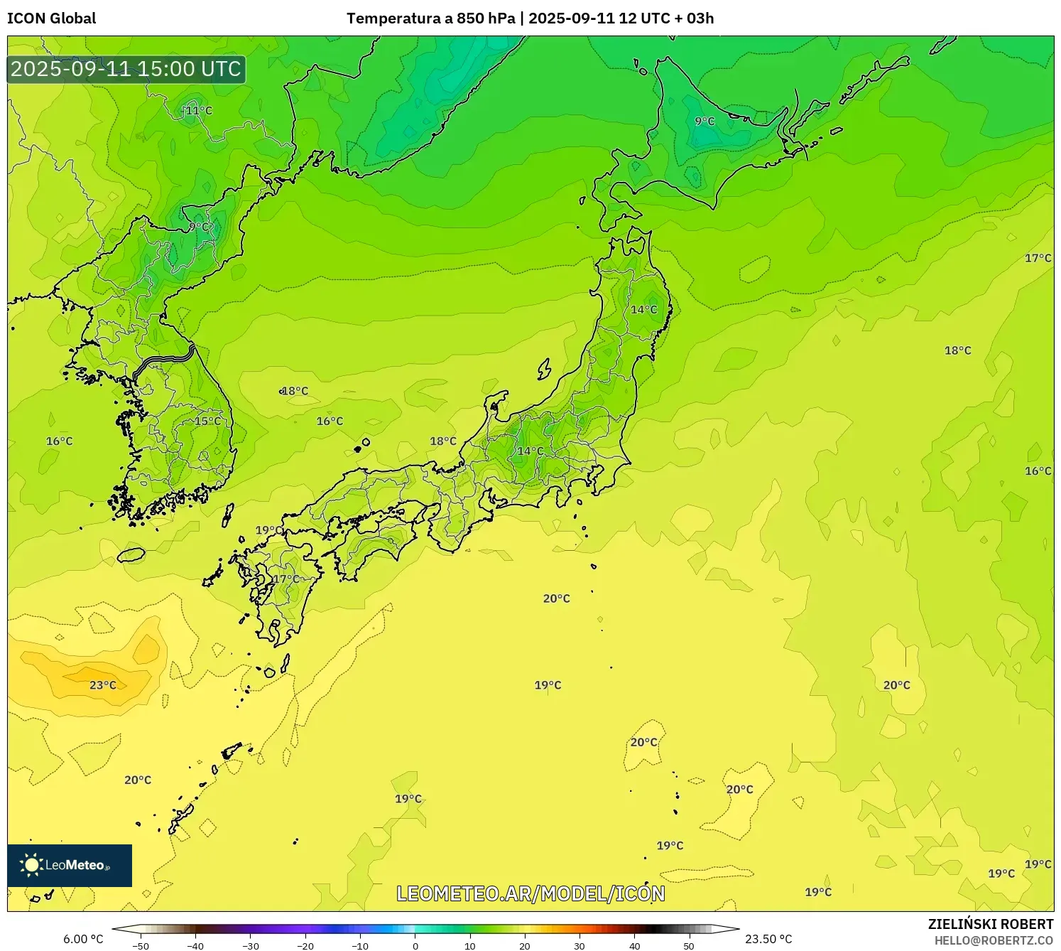 ICON model - Japón, Temperatura a 850 hPa ICON model - Japón, Temperatura a 850 hPa