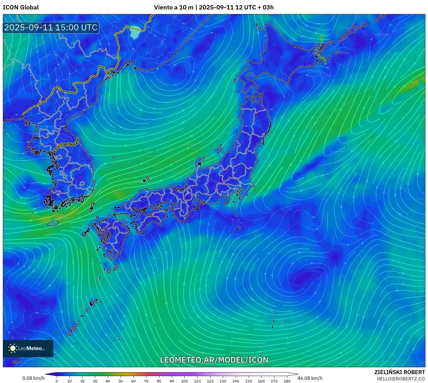 ICON model - Japón, Viento a 10 m