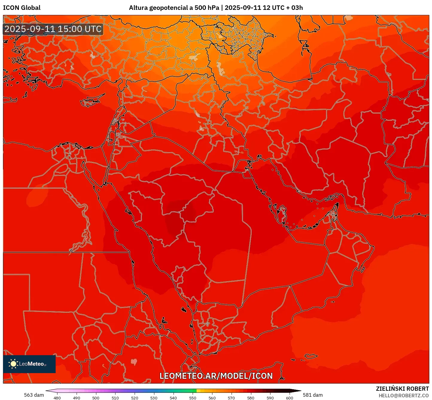 ICON model - Oriente Medio, Altura geopotencial a 500 hPa