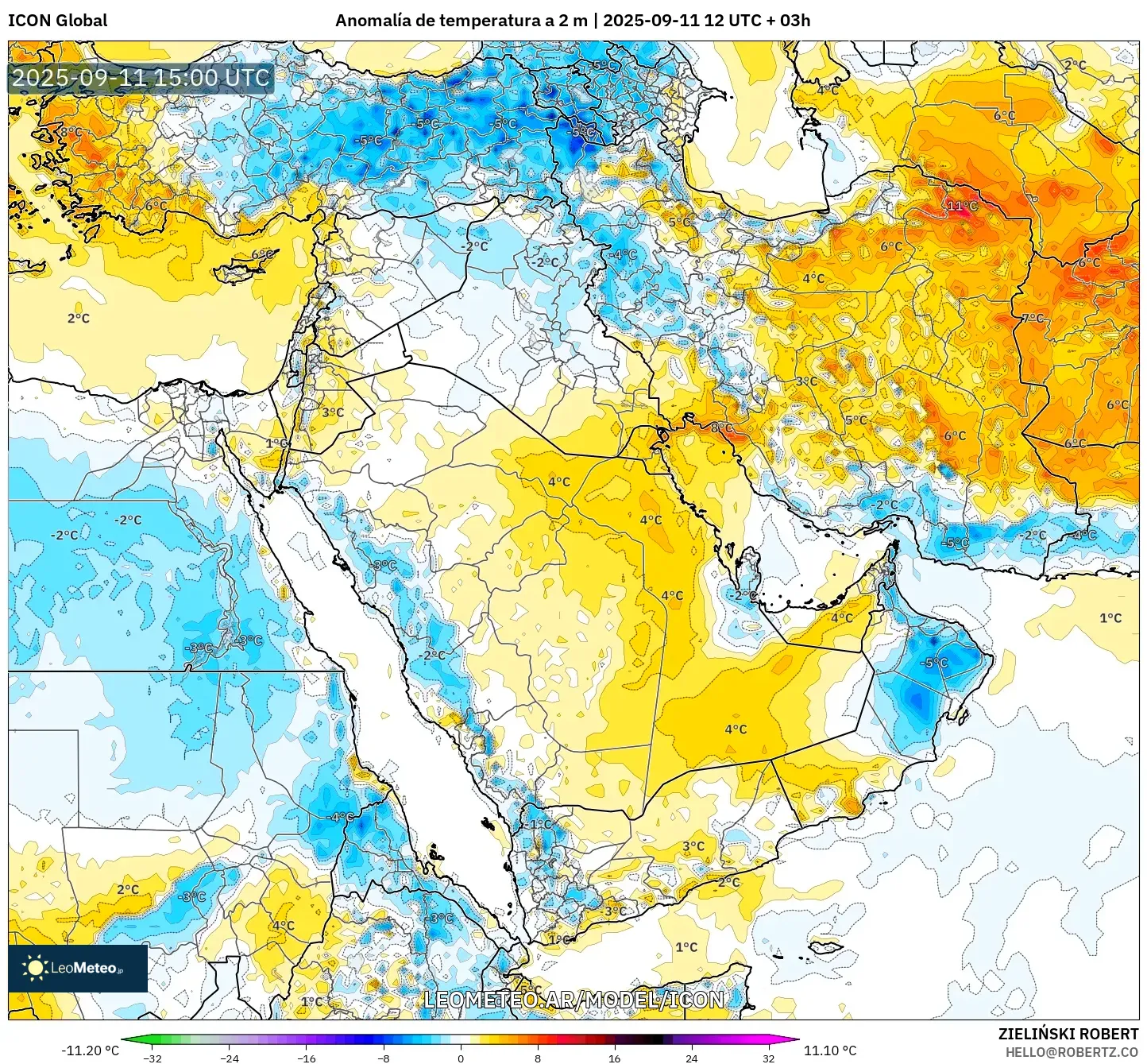 ICON model - Oriente Medio, Anomalía de temperatura a 2 m
