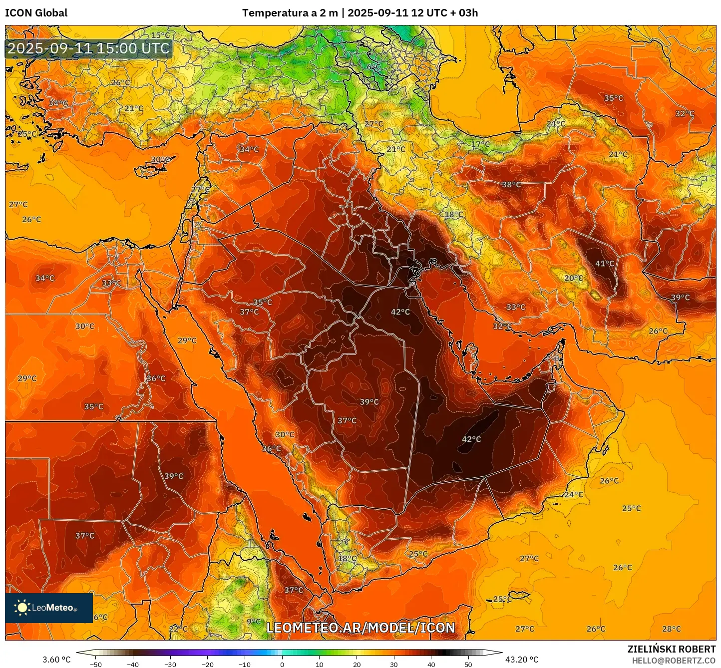 ICON model - Oriente Medio, Temperatura a 2 m