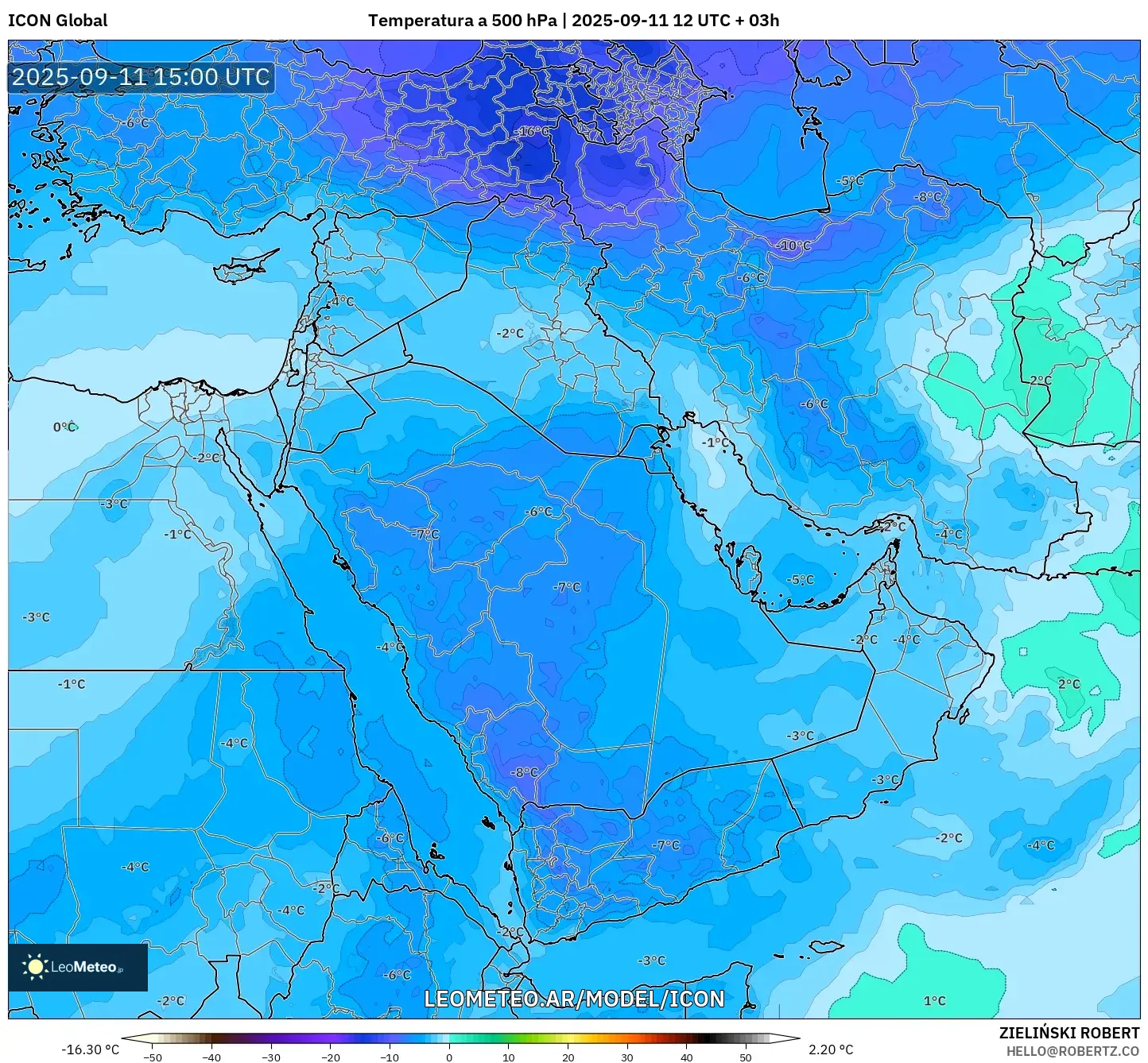 ICON model - Oriente Medio, Temperatura a 500 hPa ICON model - Oriente Medio, Temperatura a 500 hPa
