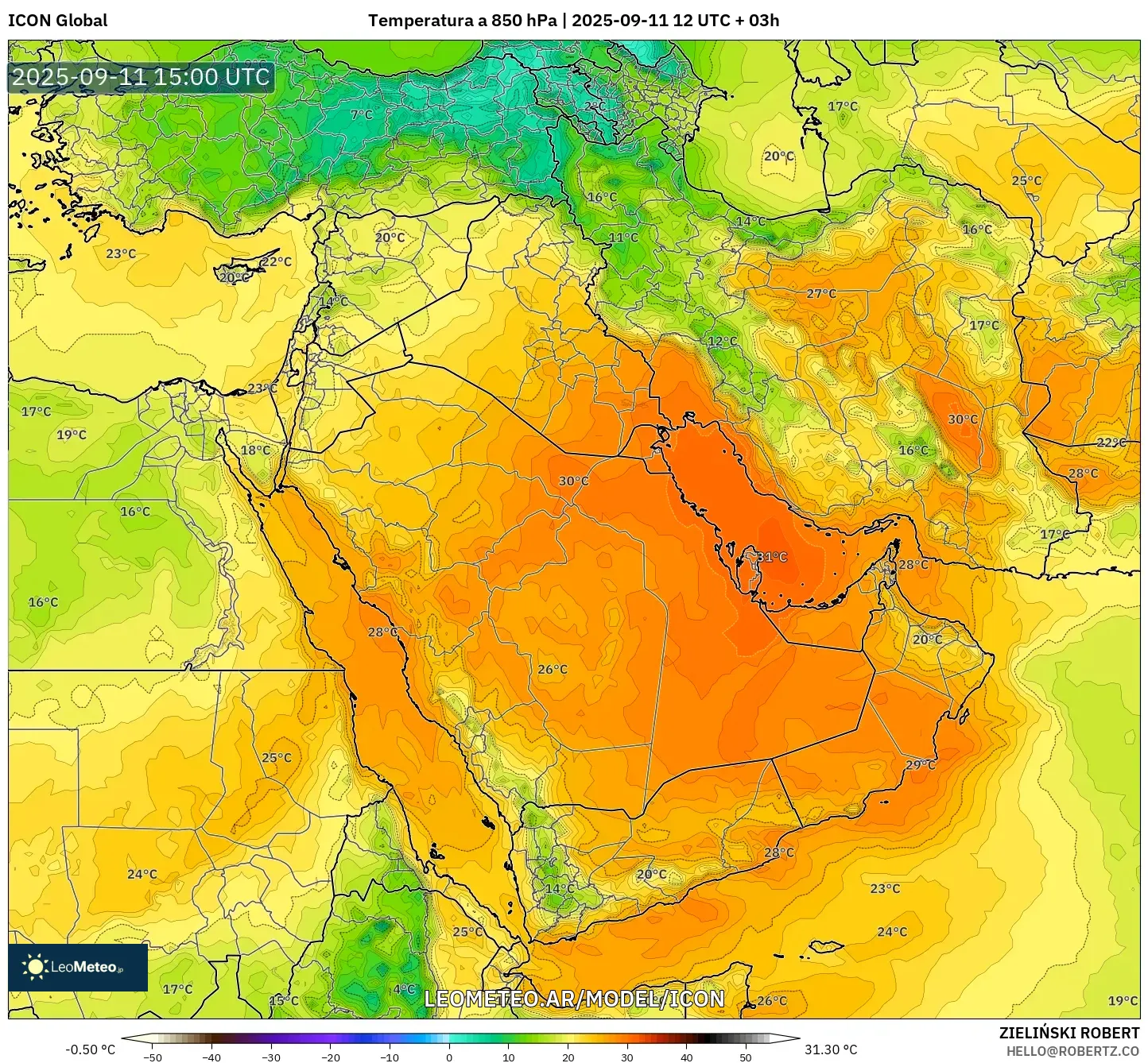 ICON model - Oriente Medio, Temperatura a 850 hPa