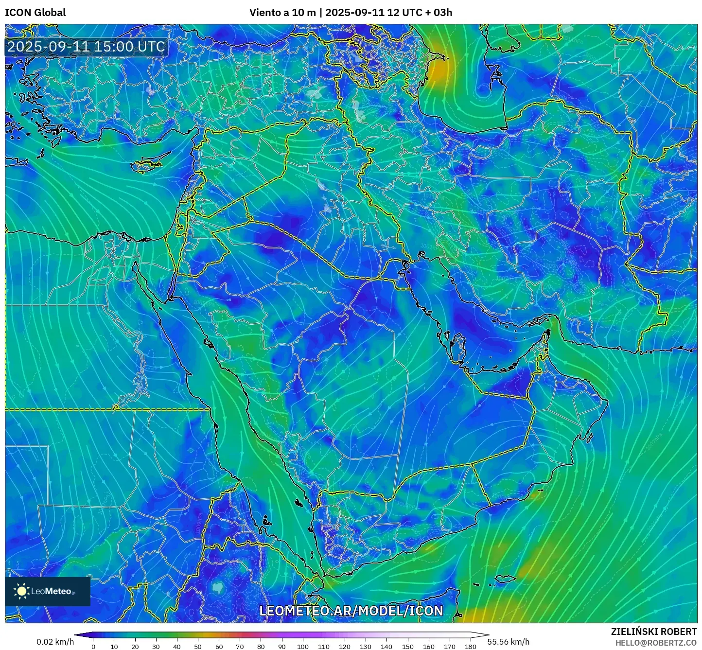 ICON model - Oriente Medio, Viento a 10 m