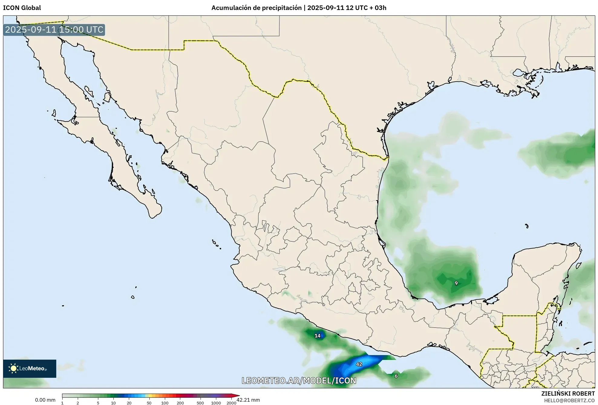 ICON model - México, Acumulación de precipitación