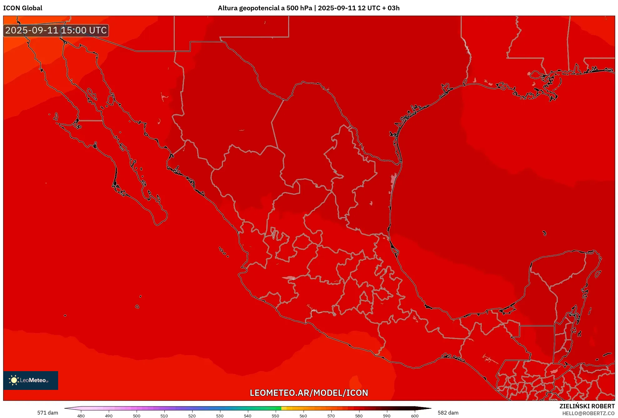 ICON model - México, Altura geopotencial a 500 hPa