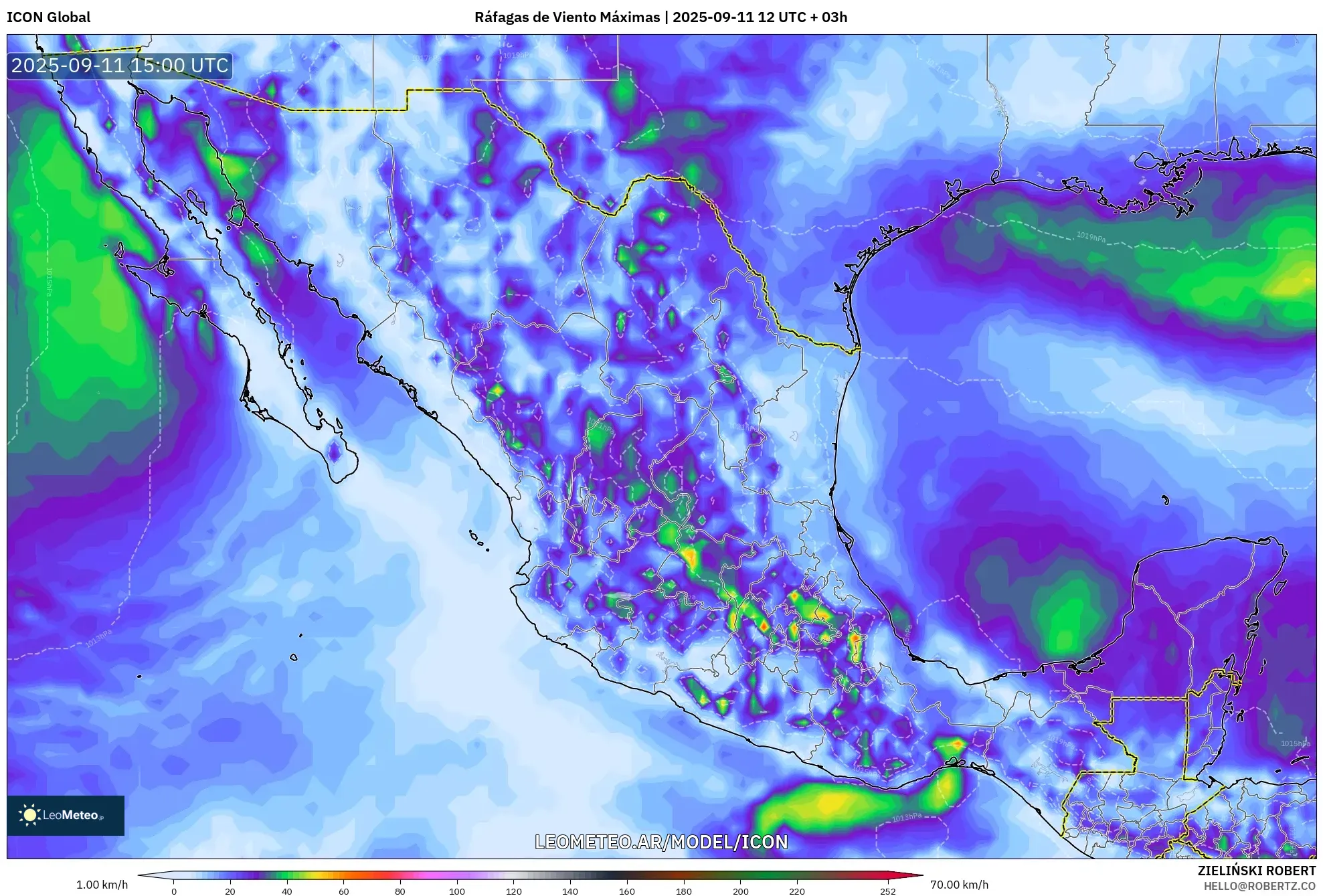 ICON model - México, Ráfagas de Viento Máximas