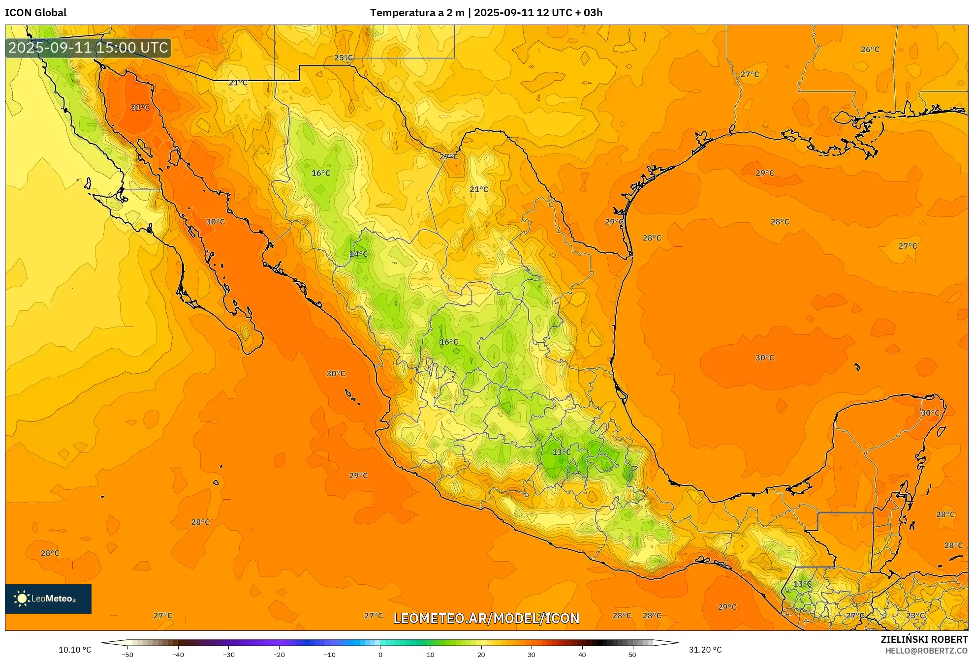 ICON model - México, Temperatura a 2 m
