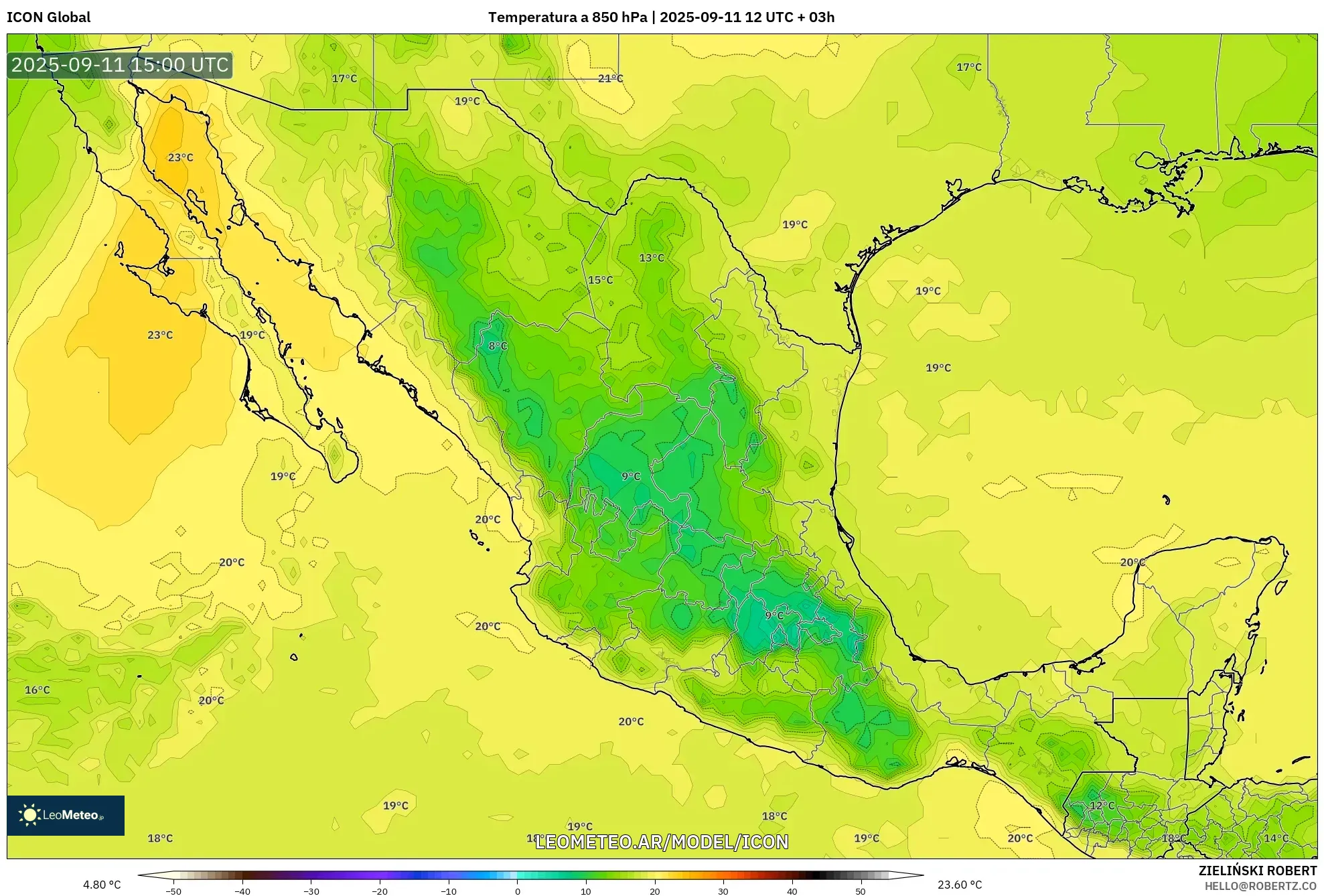 ICON model - México, Temperatura a 850 hPa