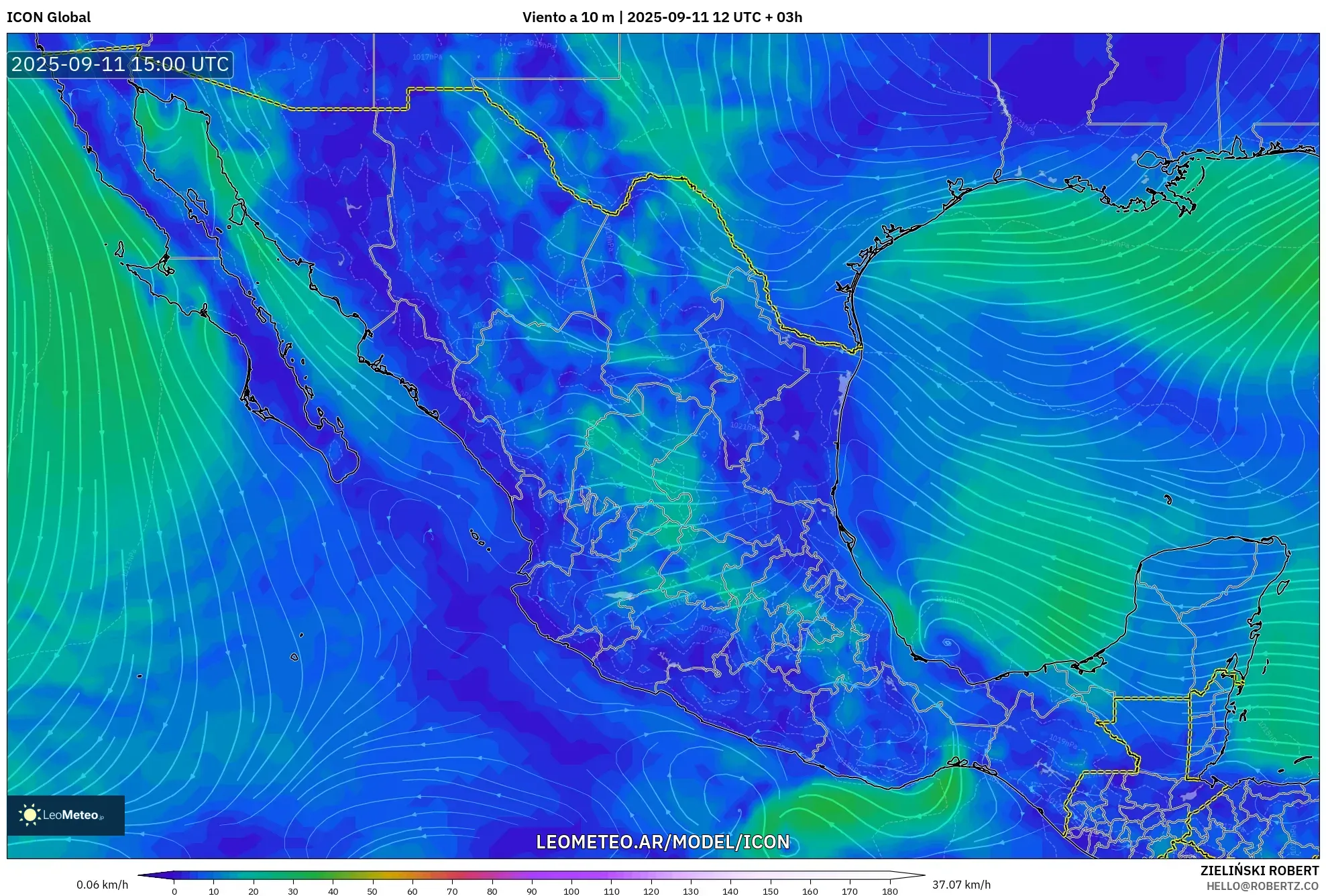 ICON model - México, Viento a 10 m