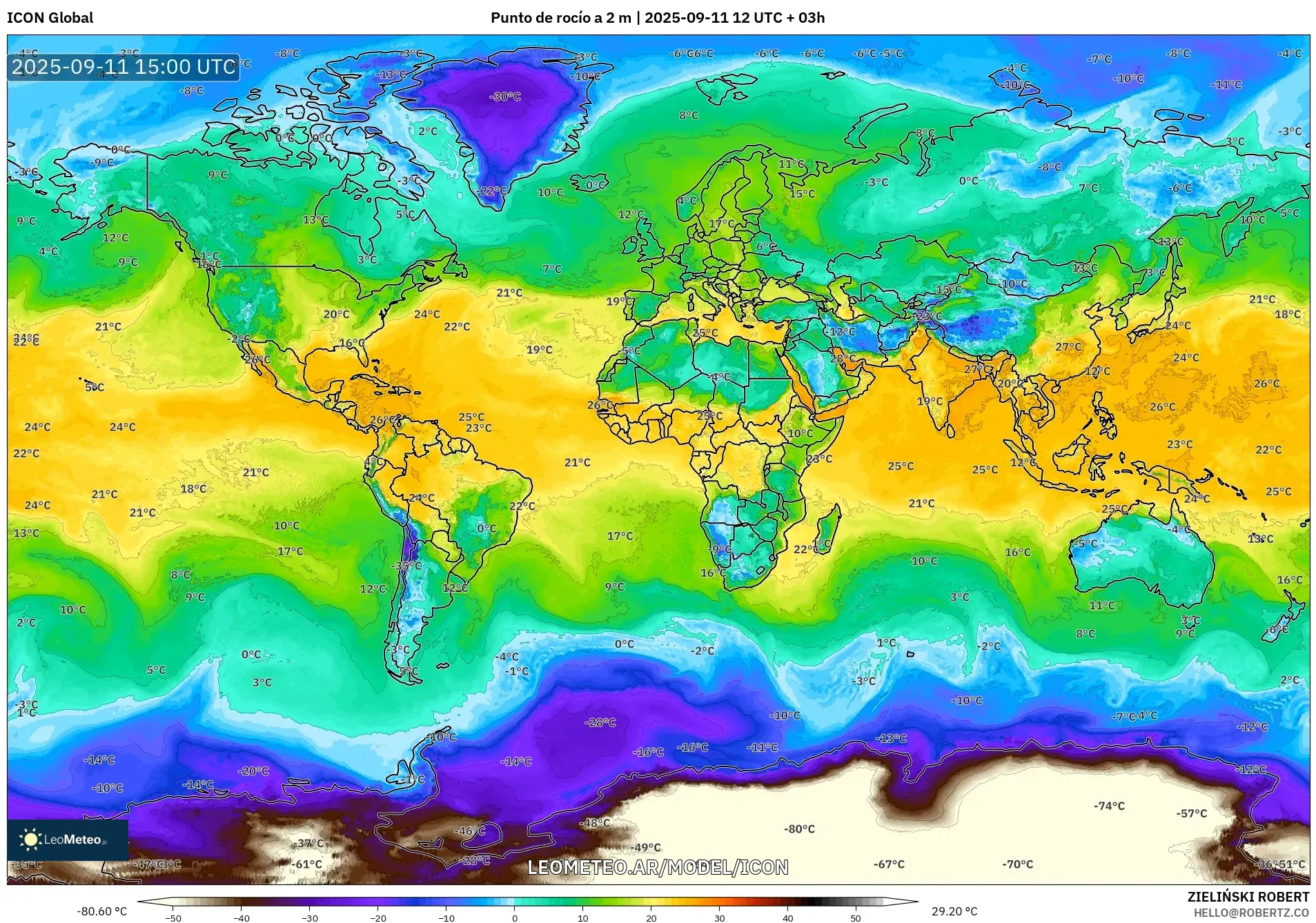 ICON model - Mundo, Punto de rocío a 2 m