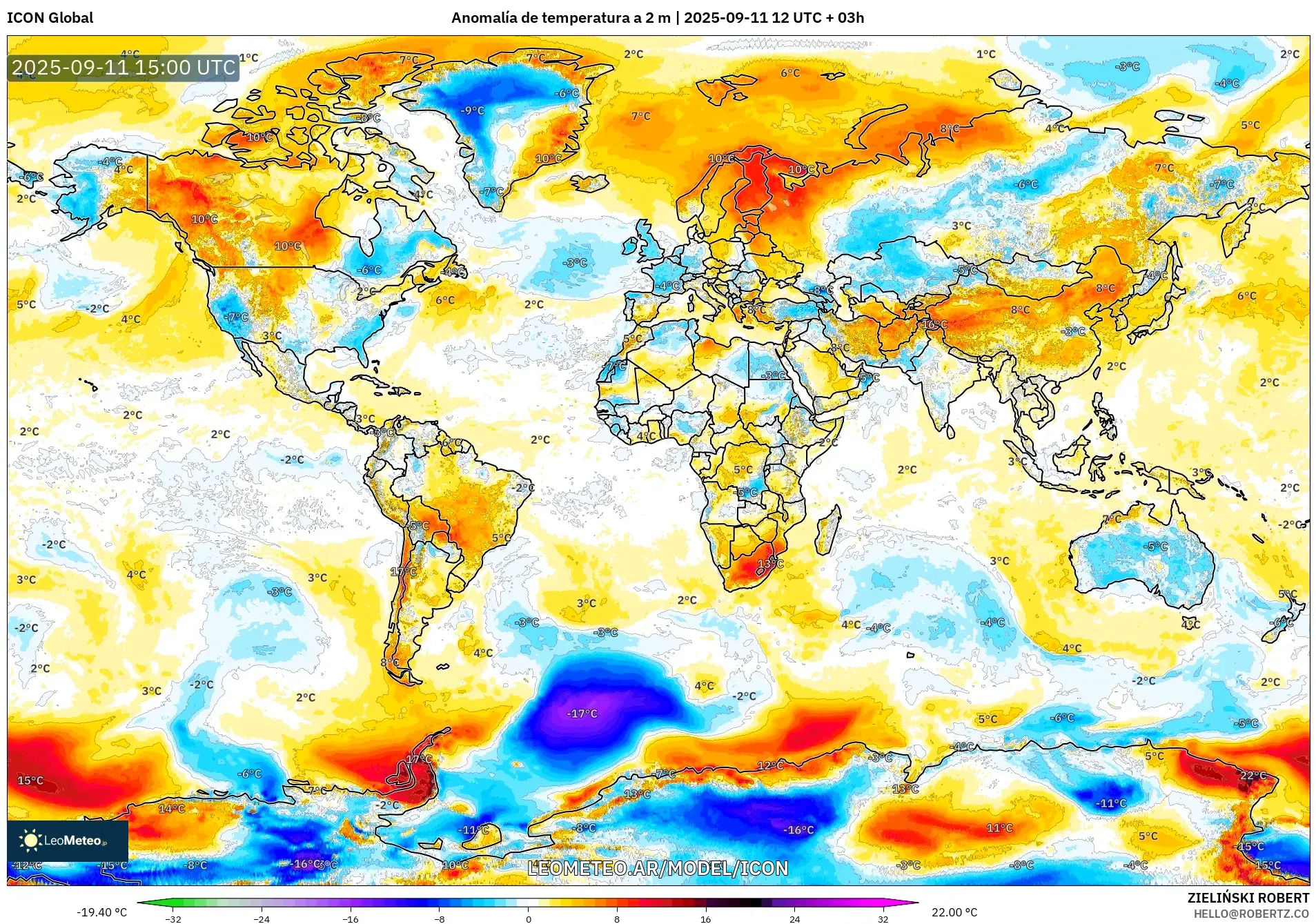 ICON model - Mundo, Anomalía de temperatura a 2 m