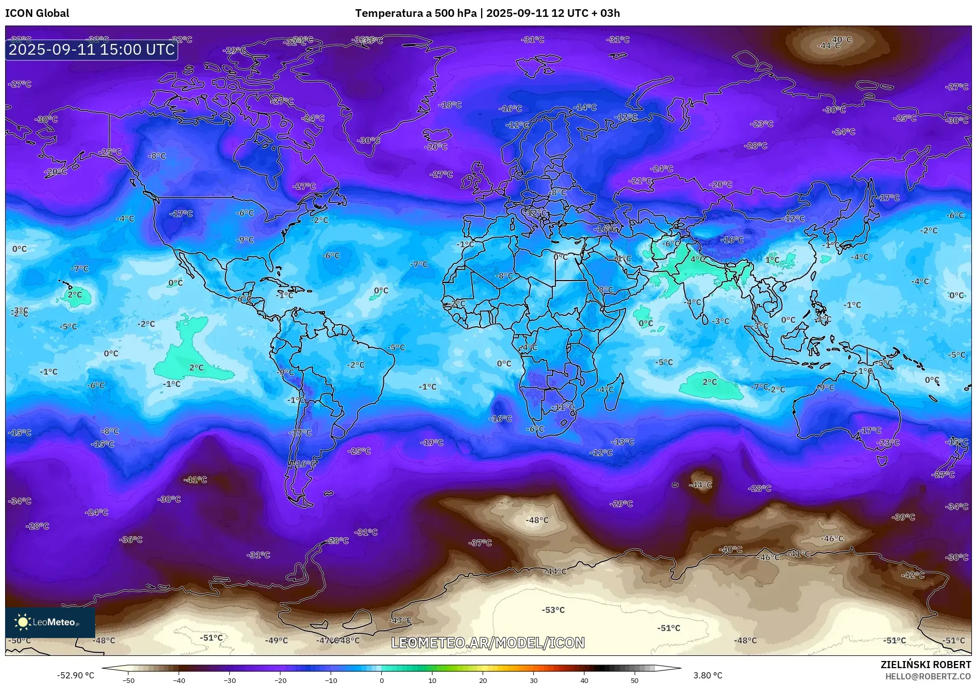 ICON model - Mundo, Temperatura a 500 hPa