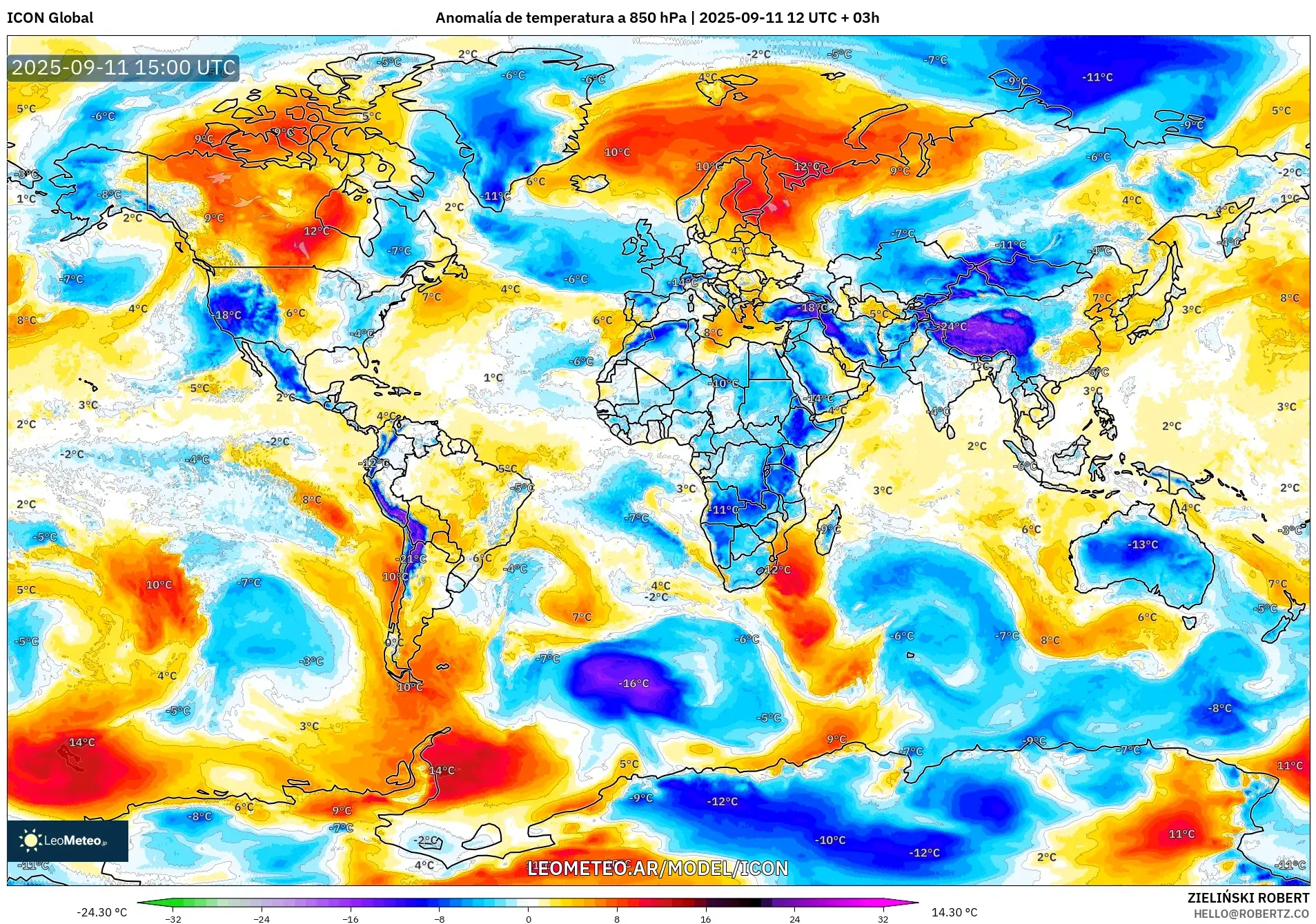 ICON model - Mundo, Anomalía de temperatura a 850 hPa