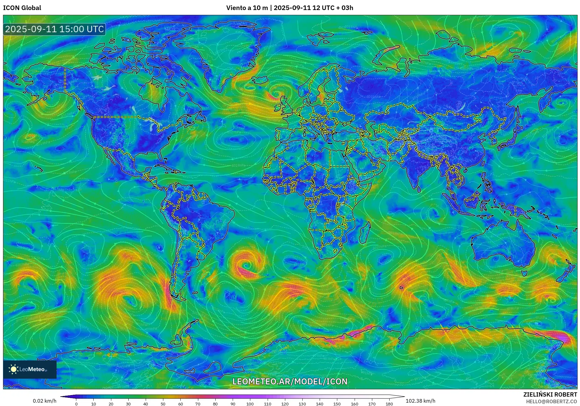 ICON model - Mundo, Viento a 10 m