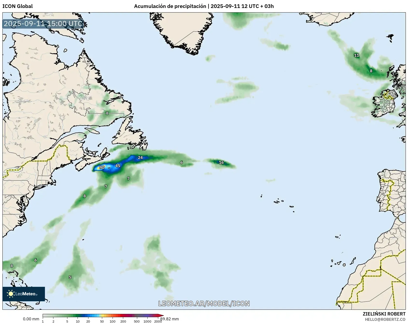 ICON model - Norte Atlántico, Acumulación de precipitación