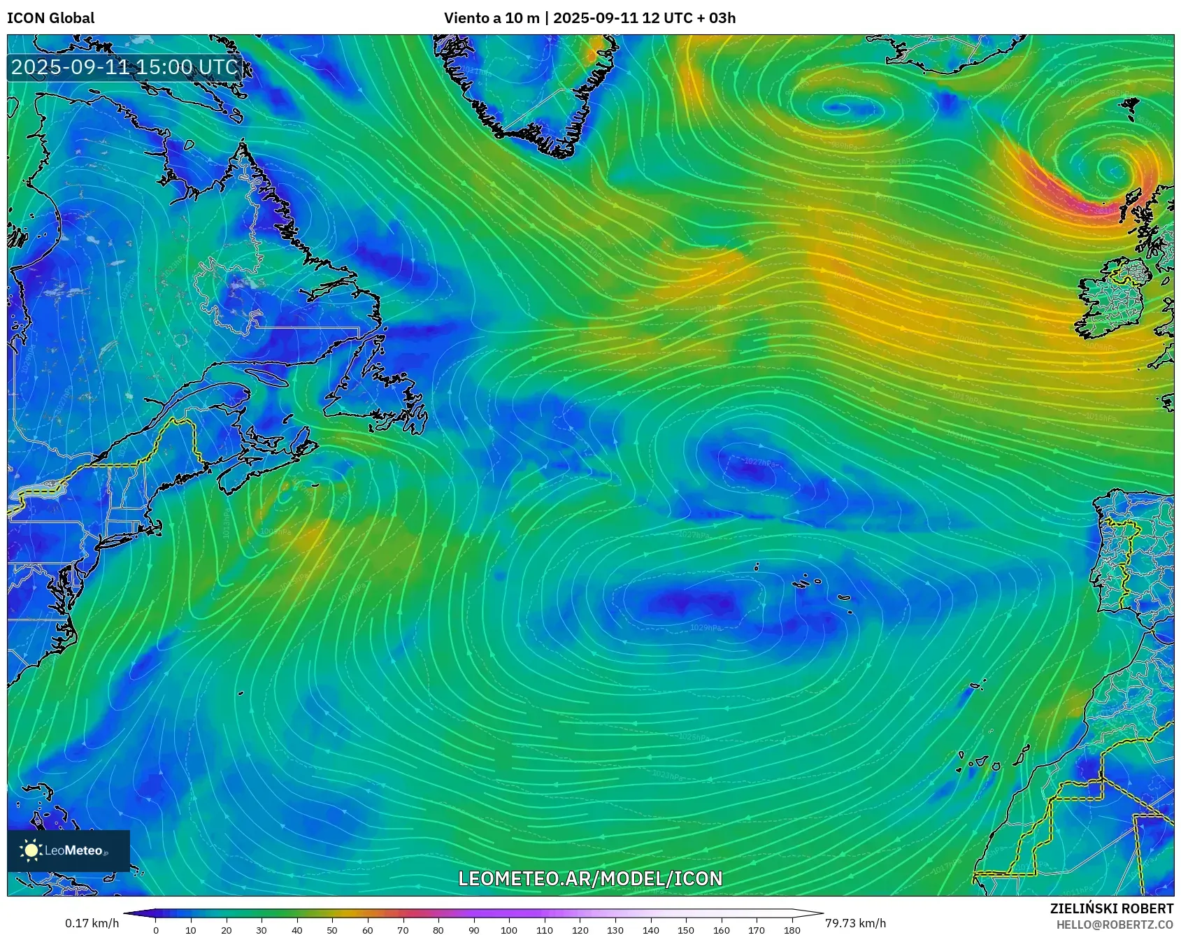 ICON model - Norte Atlántico, Viento a 10 m