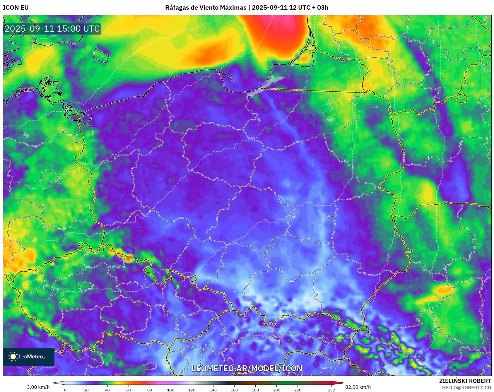 ICON model - Polonia, Ráfagas de Viento Máximas