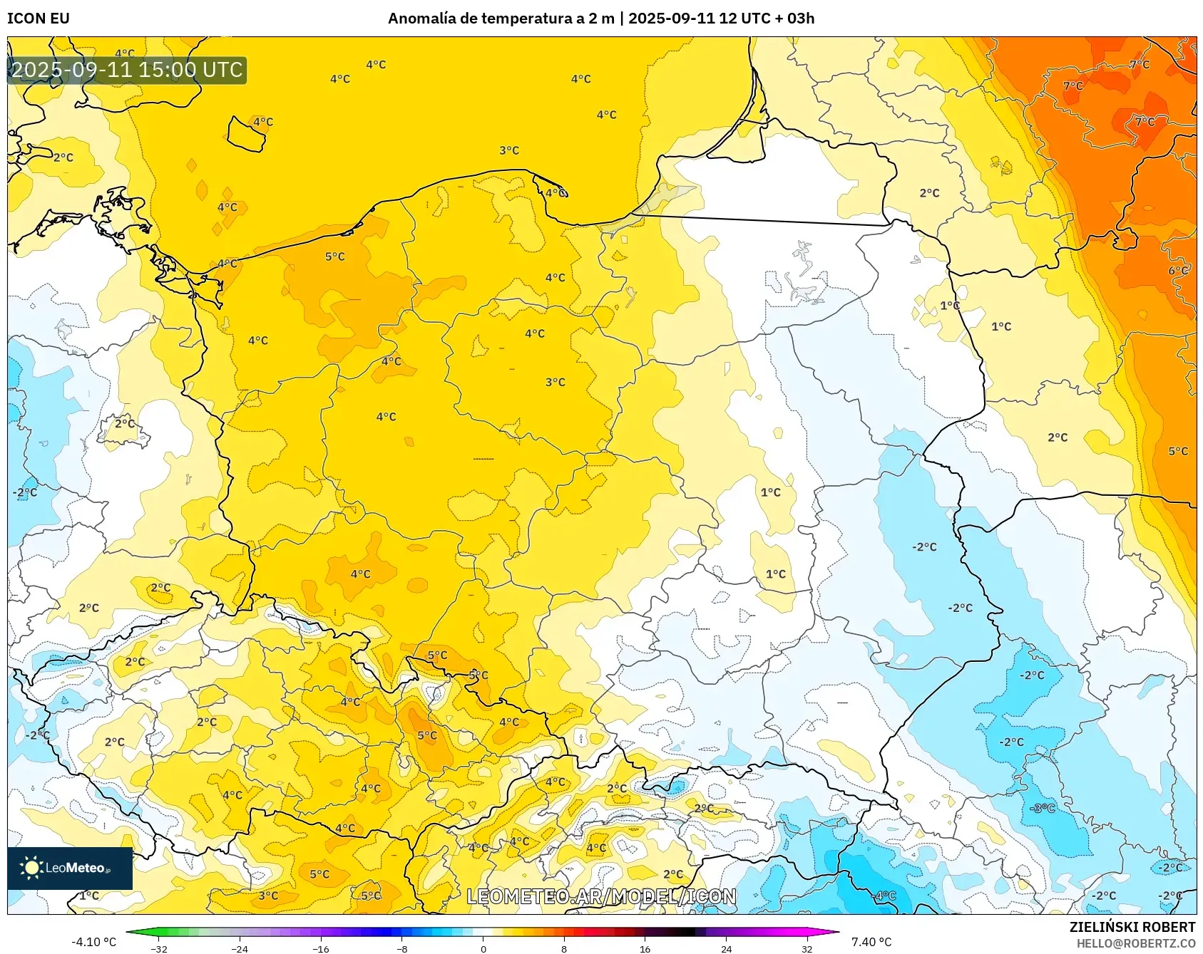 ICON model - Polonia, Anomalía de temperatura a 2 m