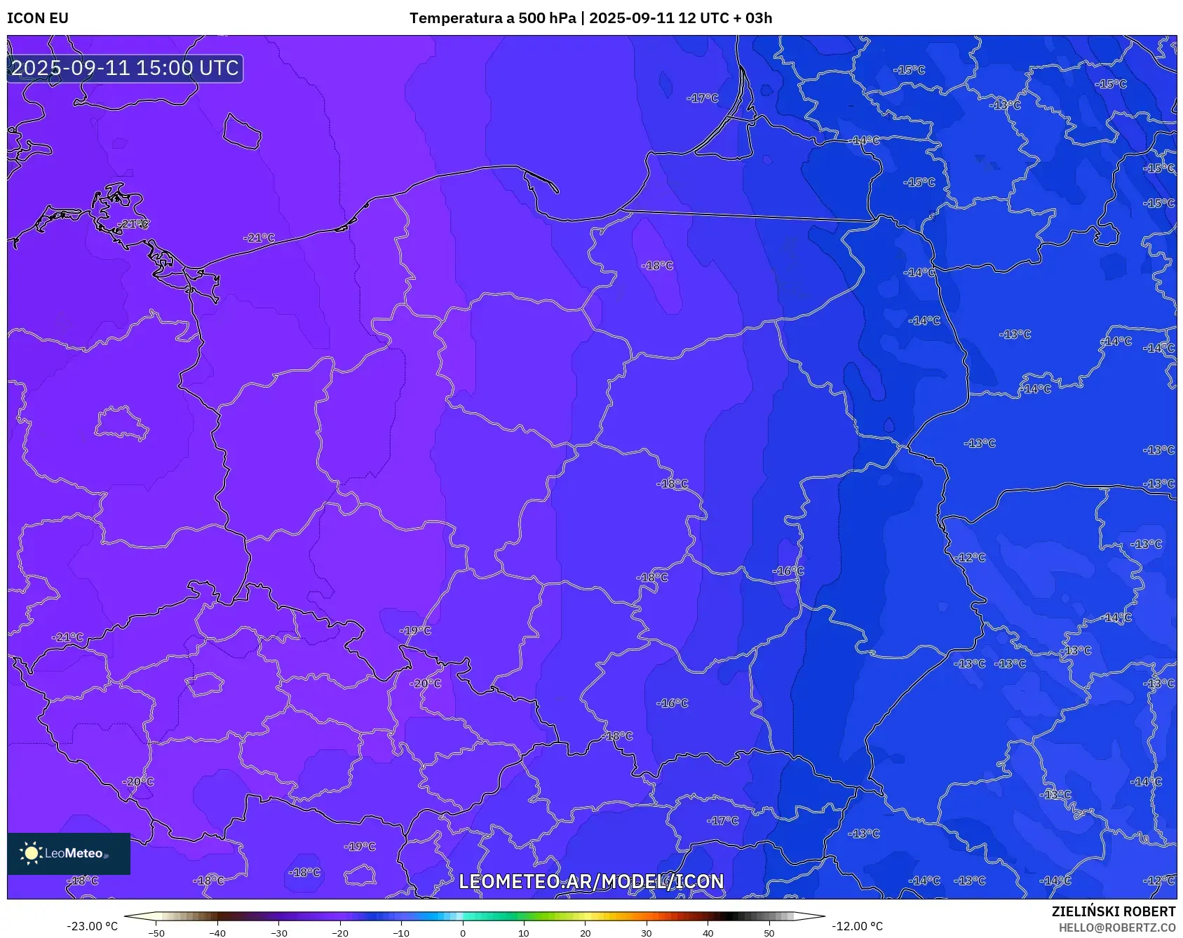 ICON model - Polonia, Temperatura a 500 hPa