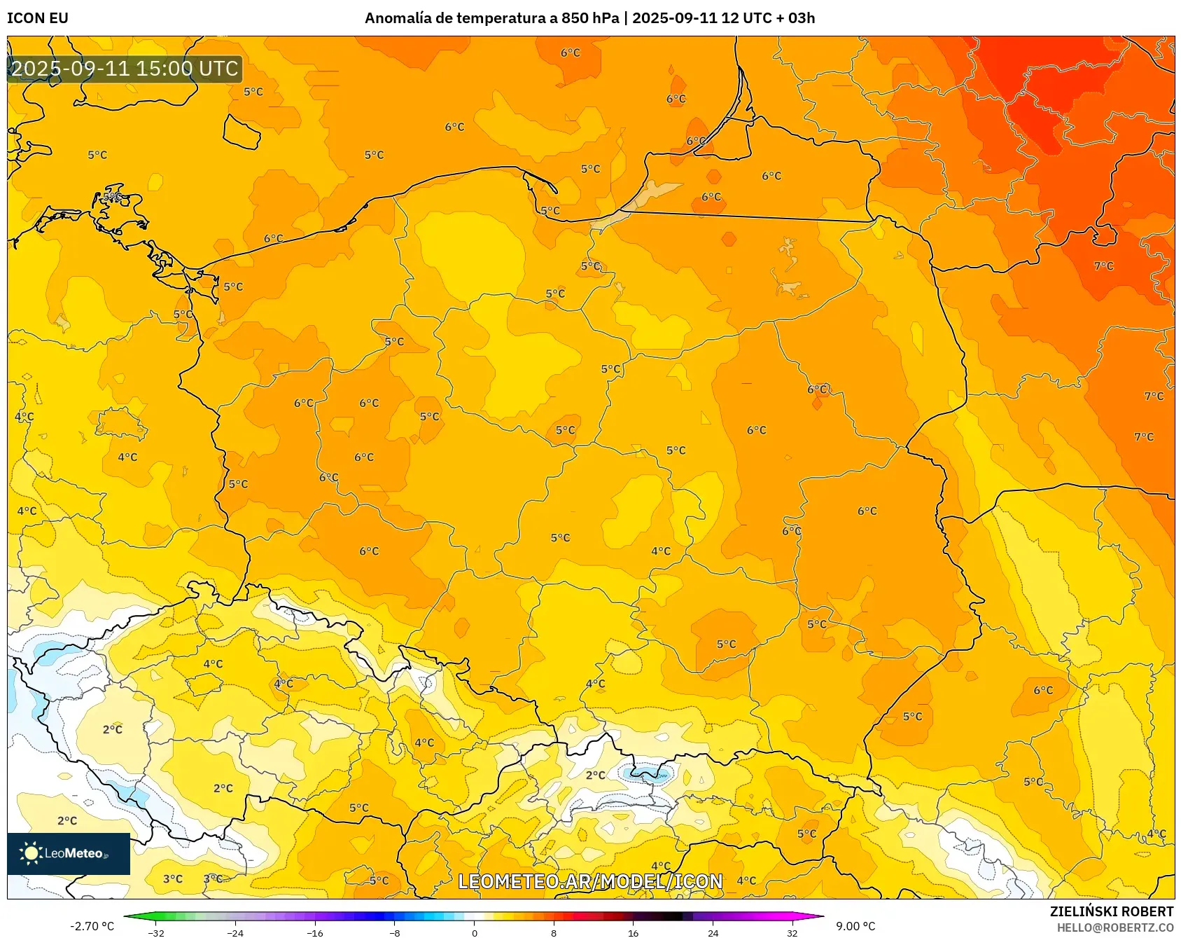ICON model - Polonia, Anomalía de temperatura a 850 hPa