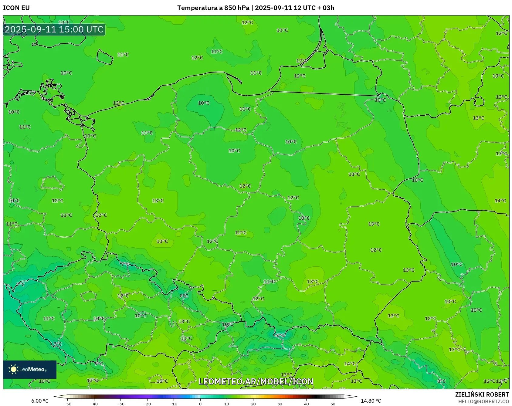 ICON model - Polonia, Temperatura a 850 hPa
