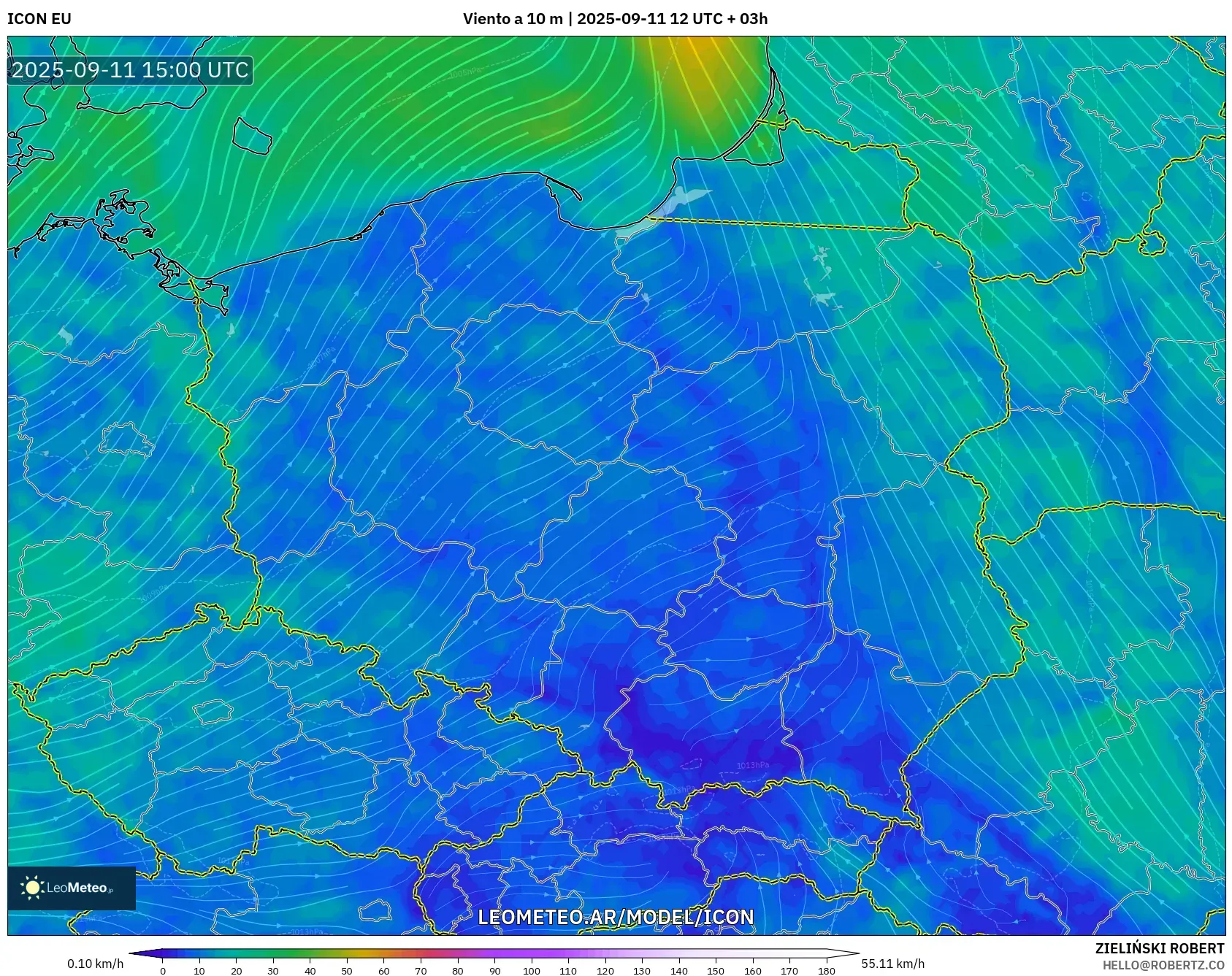 ICON model - Polonia, Viento a 10 m