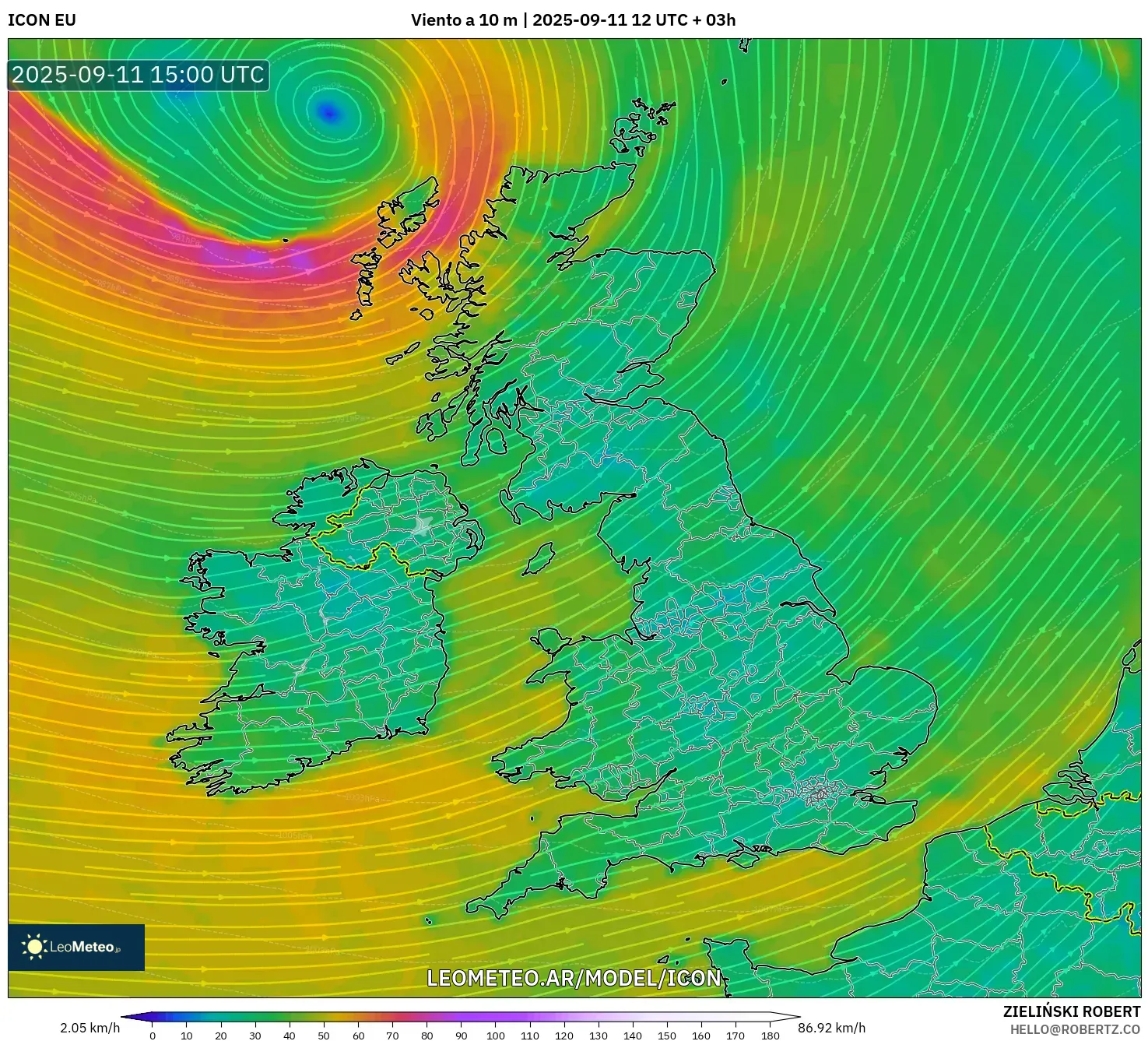 ICON model - Reino Unido, Viento a 10 m