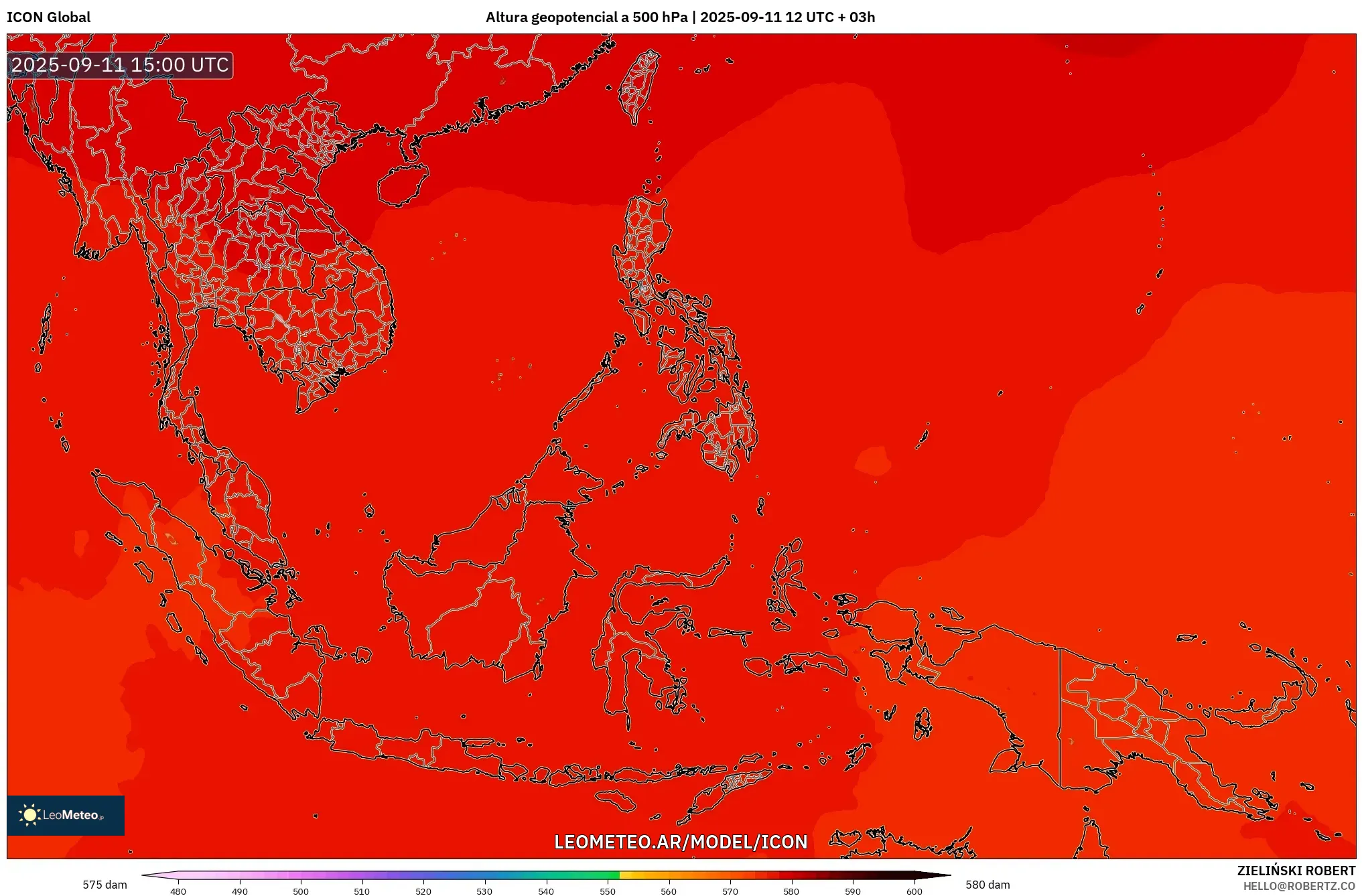 ICON model - Sudeste Asiático, Altura geopotencial a 500 hPa