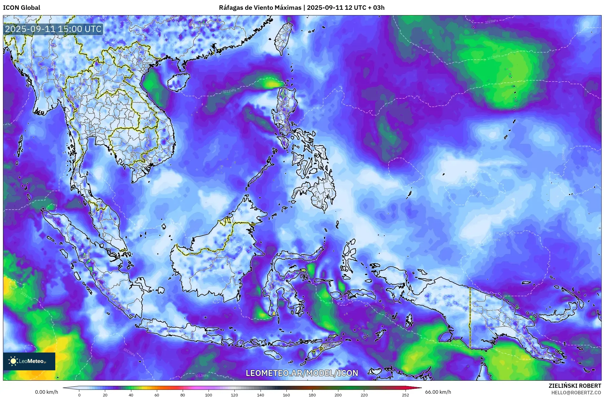 ICON model - Sudeste Asiático, Ráfagas de Viento Máximas ICON model - Sudeste Asiático, Ráfagas de Viento Máximas