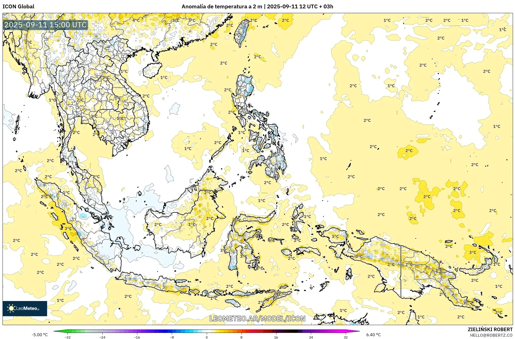 ICON model - Sudeste Asiático, Anomalía de temperatura a 2 m