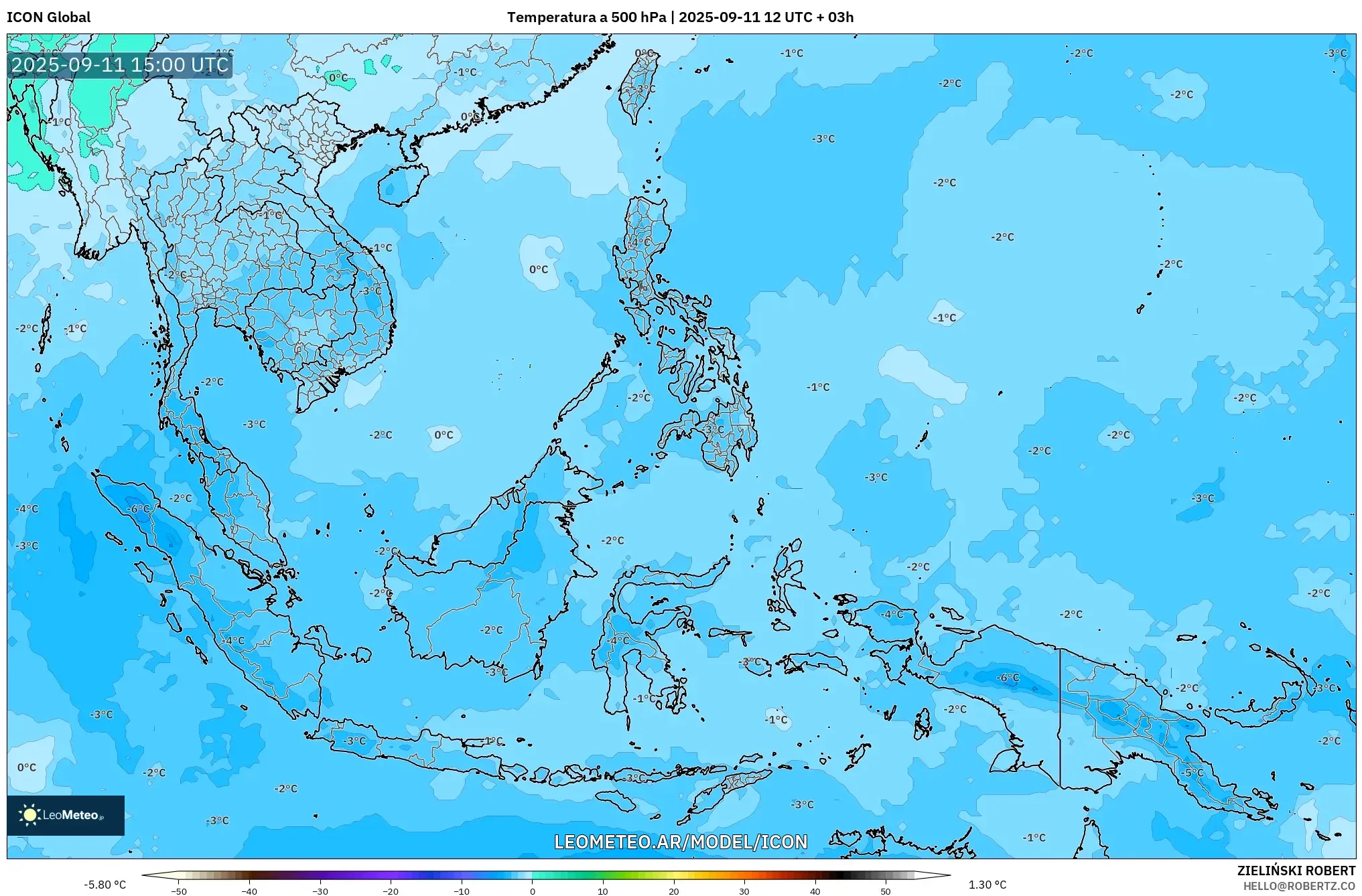 ICON model - Sudeste Asiático, Temperatura a 500 hPa