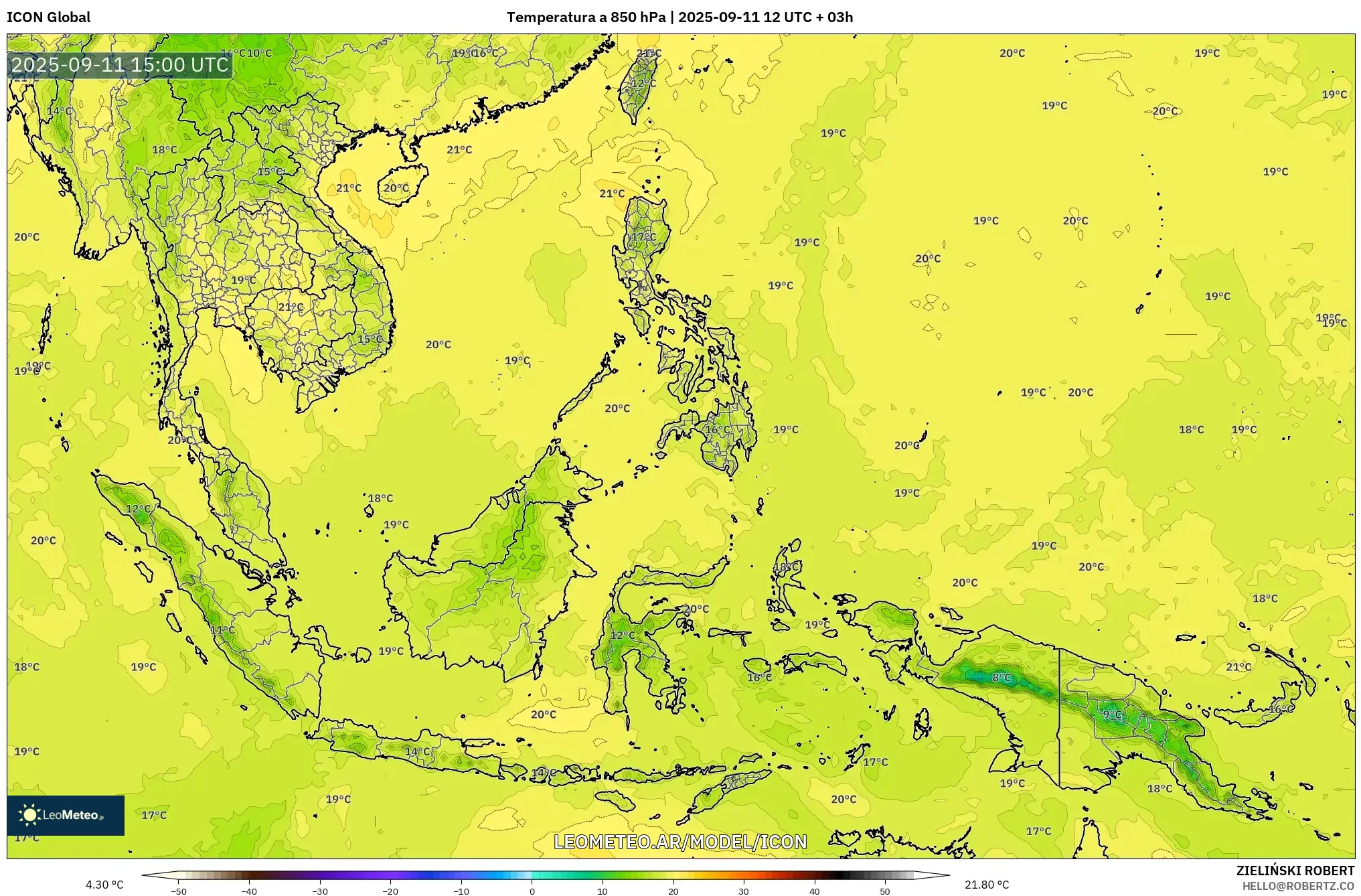 ICON model - Sudeste Asiático, Temperatura a 850 hPa