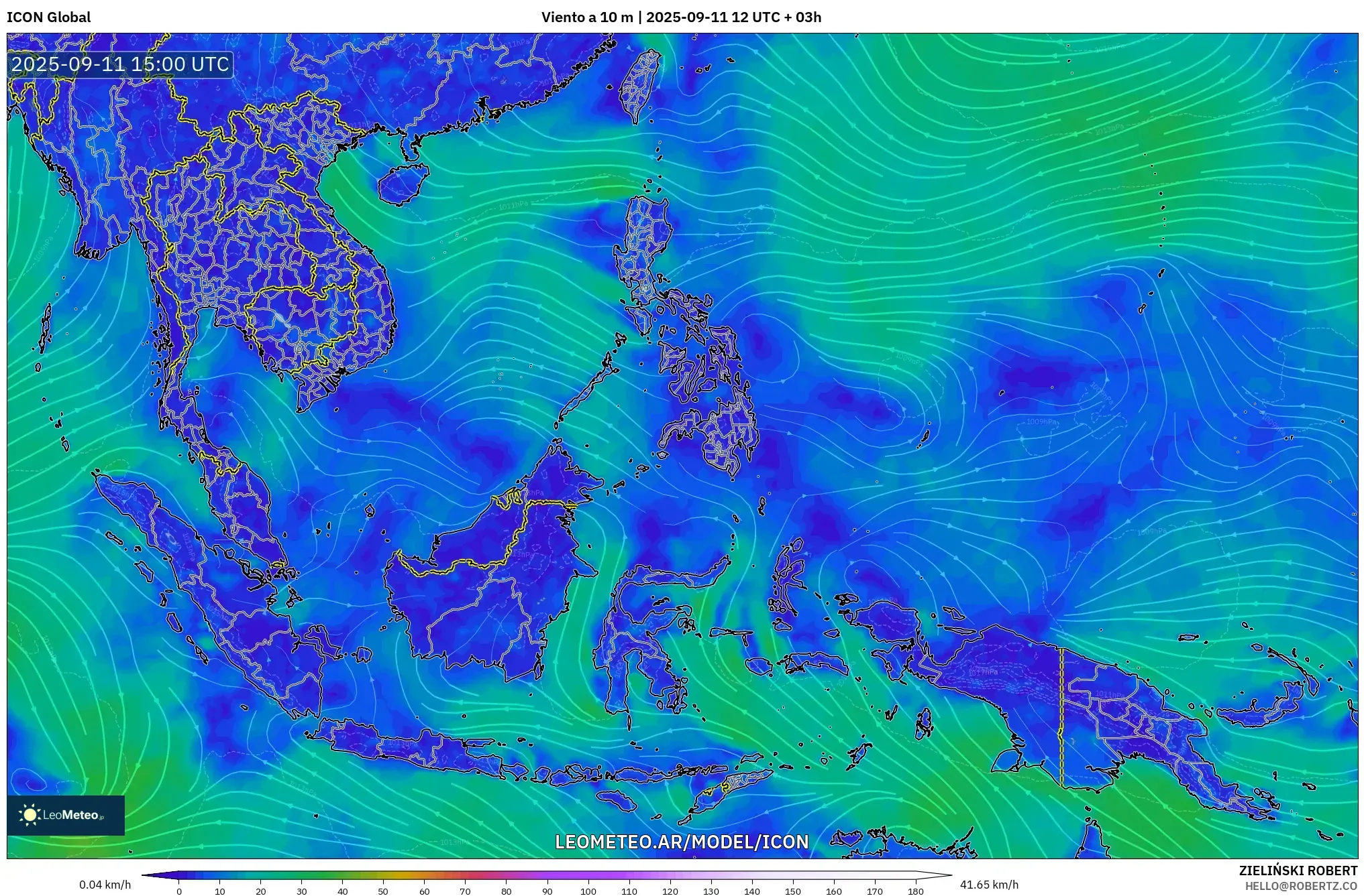 ICON model - Sudeste Asiático, Viento a 10 m ICON model - Sudeste Asiático, Viento a 10 m