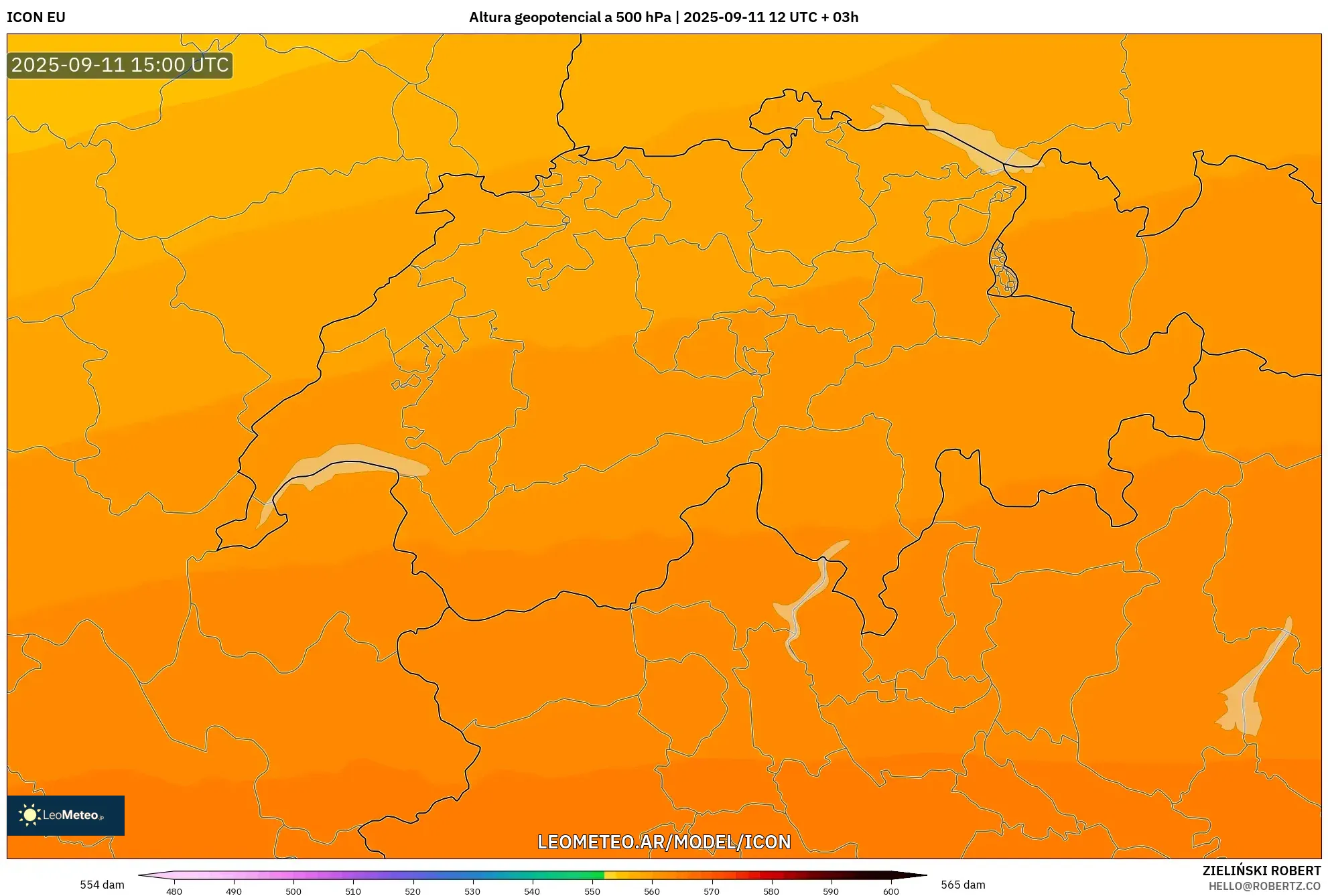 ICON model - Suiza, Altura geopotencial a 500 hPa
