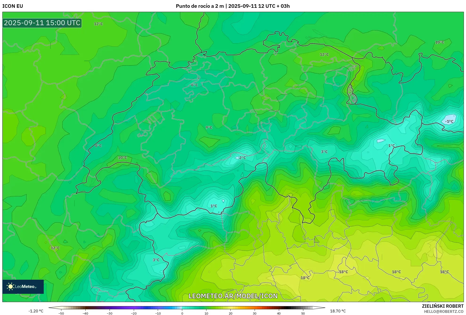ICON model - Suiza, Punto de rocío a 2 m