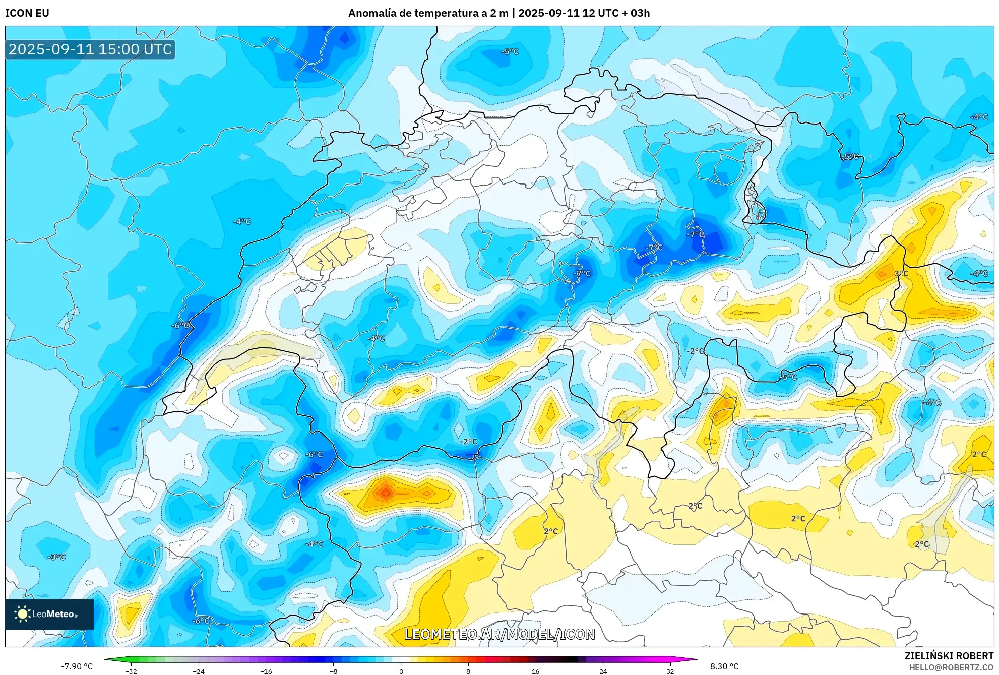 ICON model - Suiza, Anomalía de temperatura a 2 m