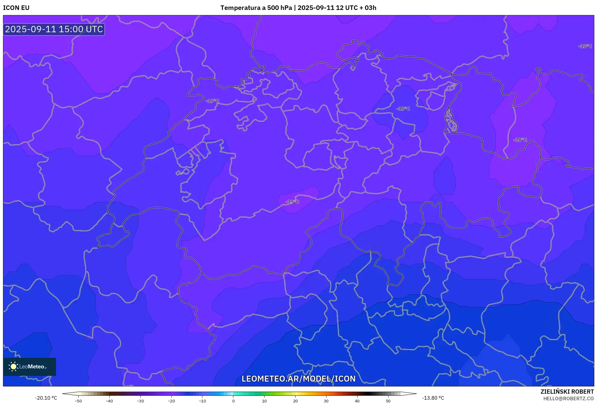 ICON model - Suiza, Temperatura a 500 hPa