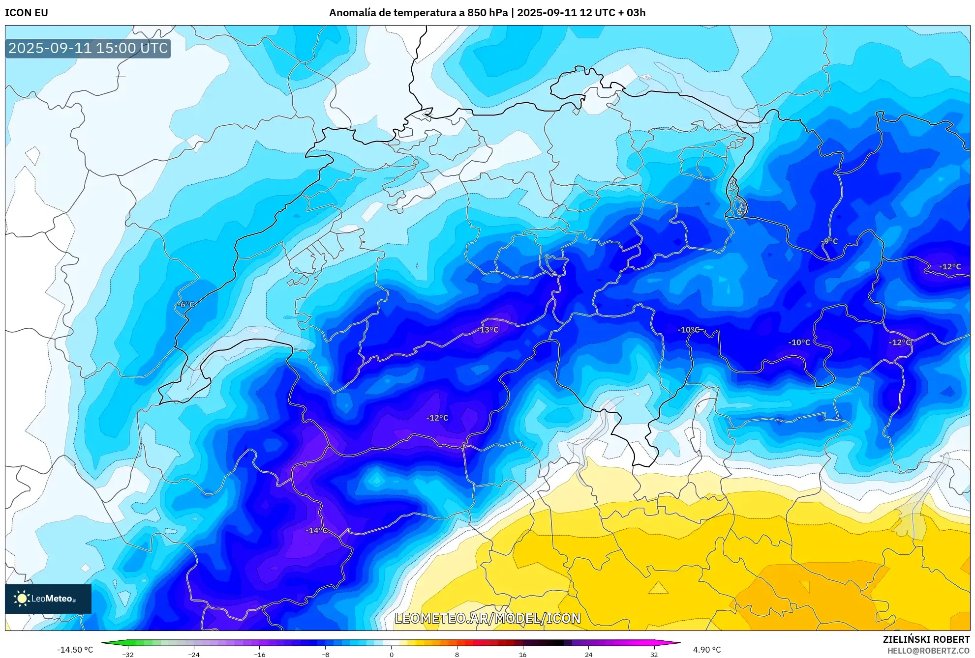 ICON model - Suiza, Anomalía de temperatura a 850 hPa