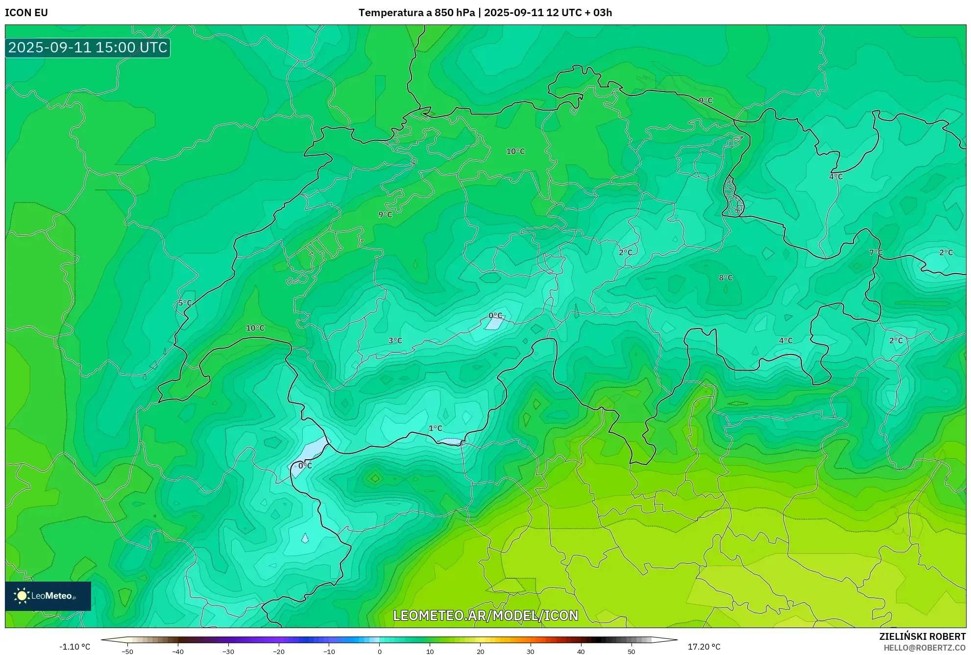 ICON model - Suiza, Temperatura a 850 hPa