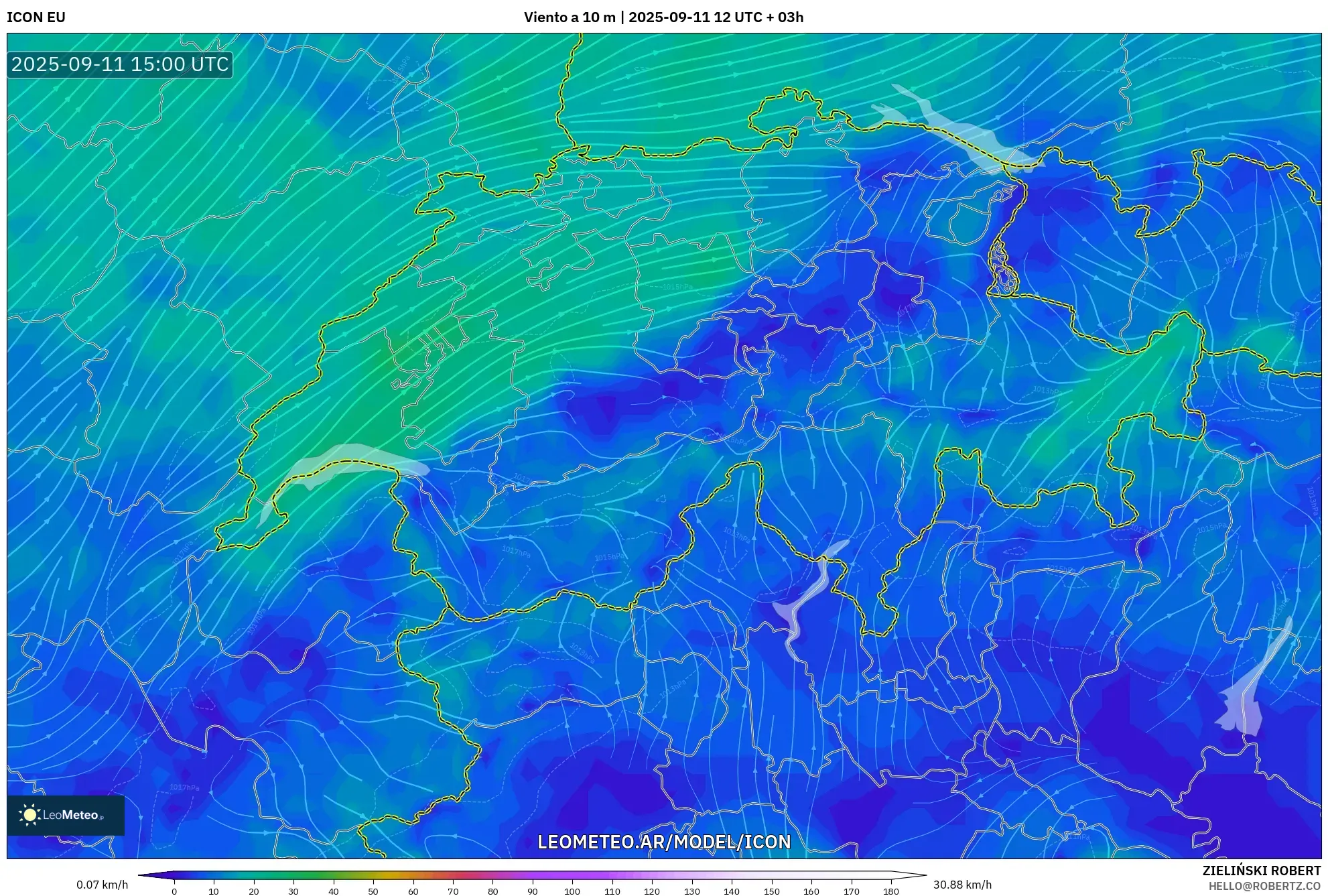 ICON model - Suiza, Viento a 10 m
